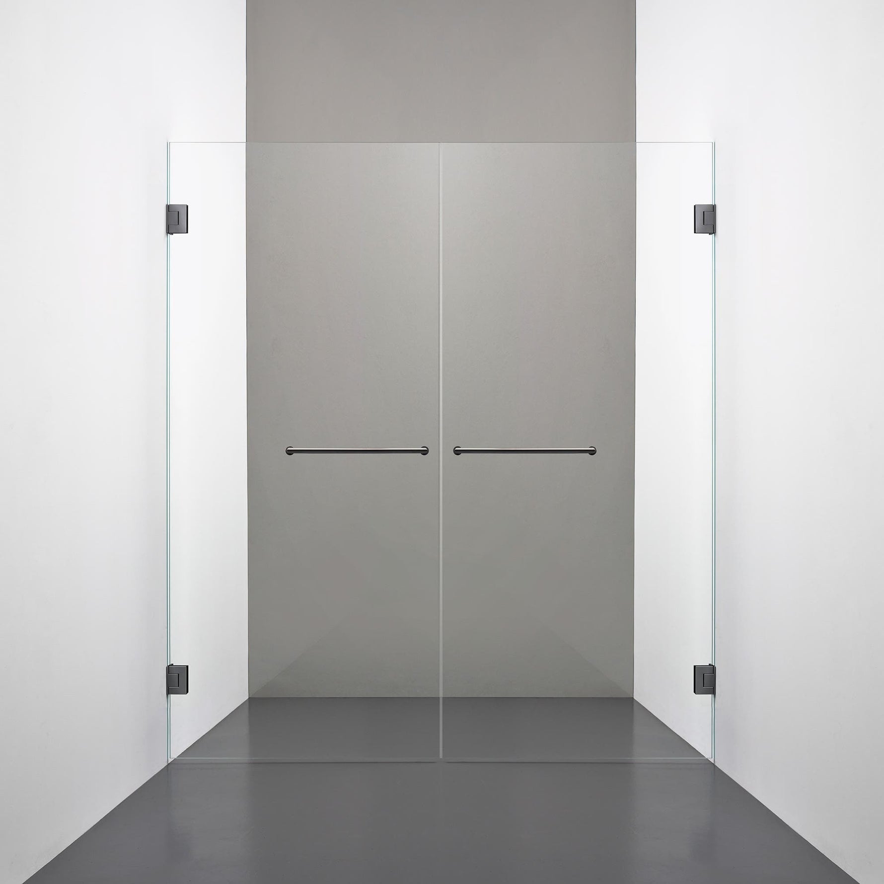 ROOH R4 Duschnisch Dörr+Dörr måttbeställd, Klarglas, Black chrome, handtag Towelbar 
