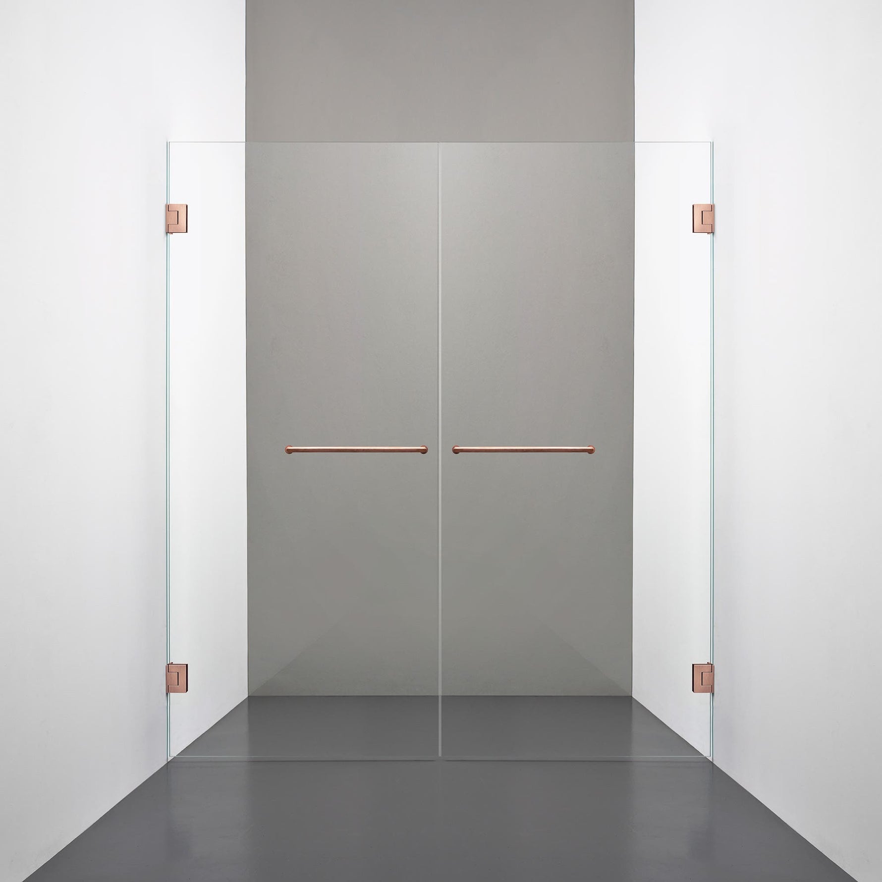 ROOH R4 Duschnisch Dörr+Dörr måttbeställd, Klarglas, Copper, handtag Towelbar 