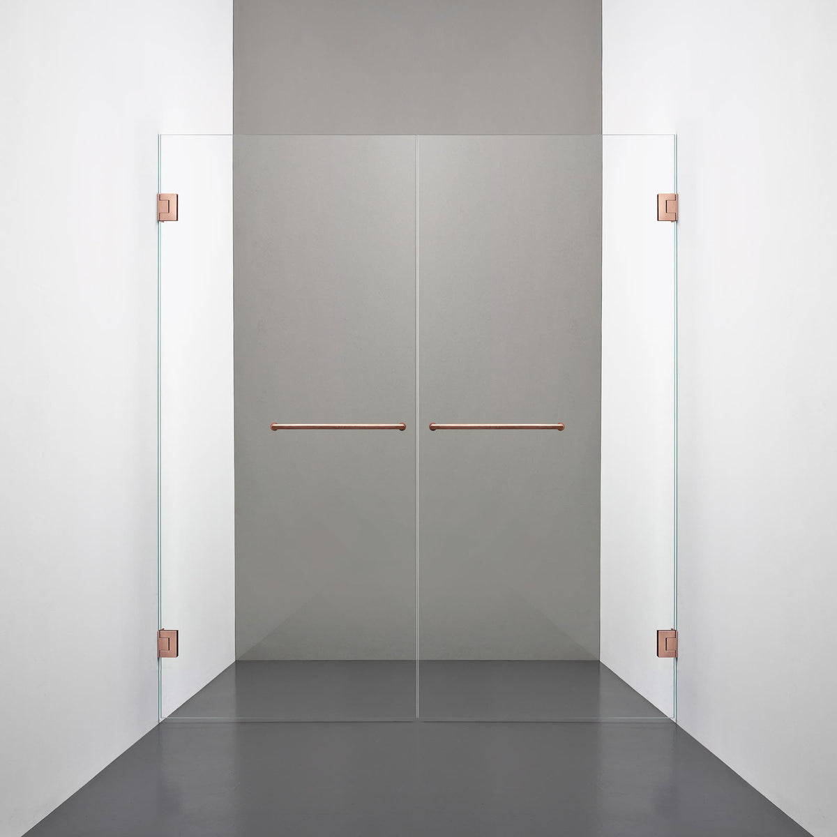 ROOH R4 Duschnisch Dörr+Dörr, Klarglas, Copper, handtag Towelbar 