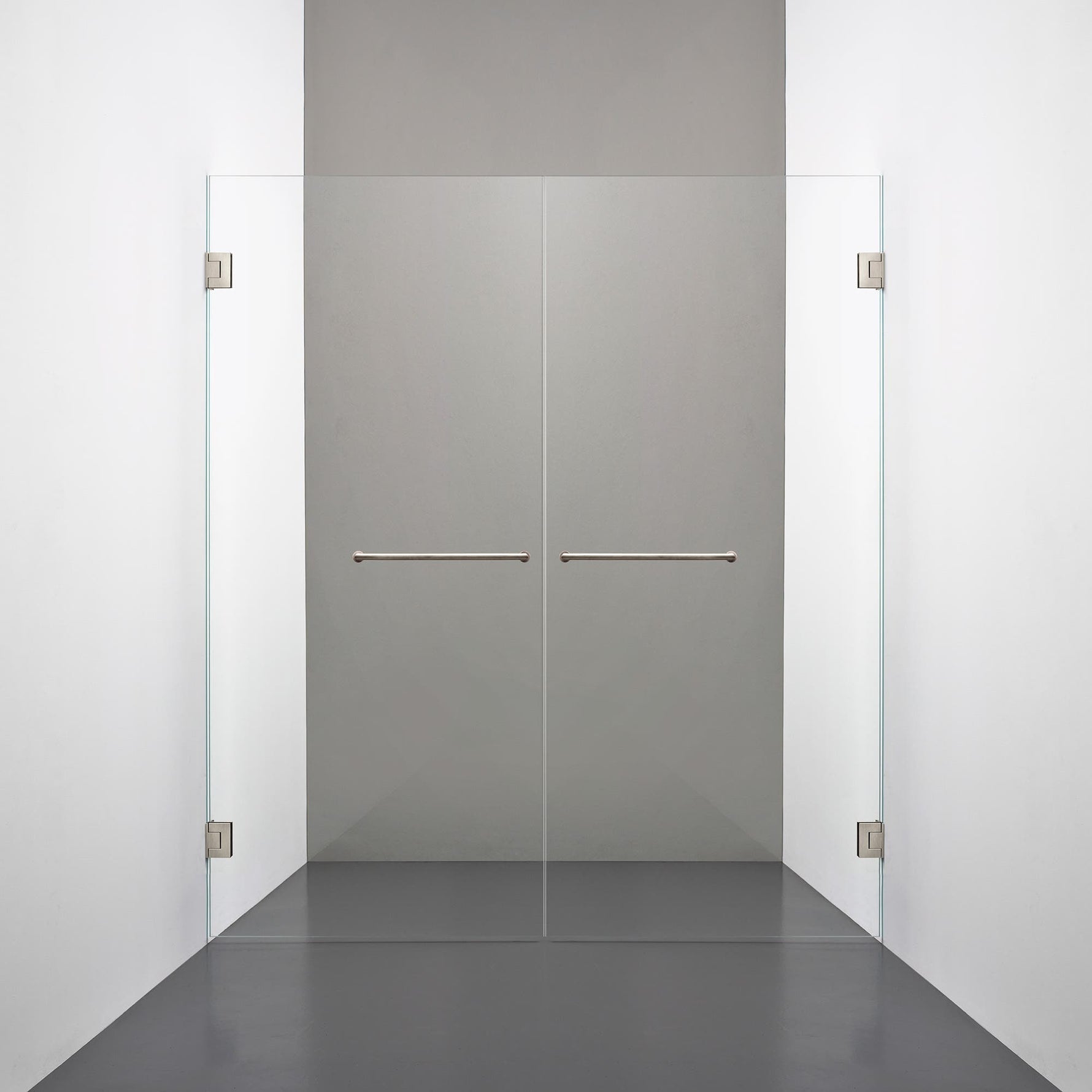 ROOH R4 Duschnisch Dörr+Dörr måttbeställd, Klarglas, Brushed Nickel, handtag Towelbar 