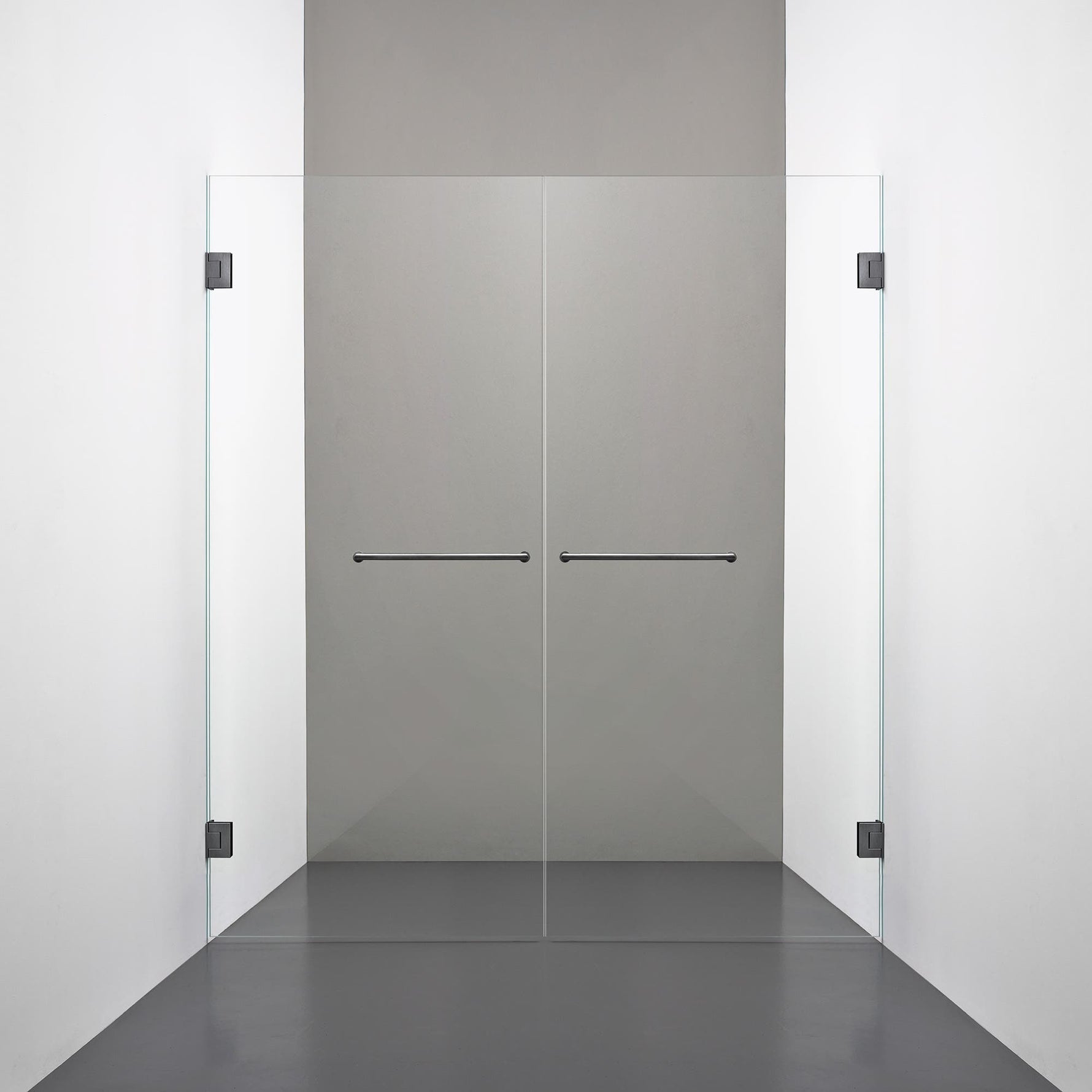 ROOH R4 Duschnisch Dörr+Dörr måttbeställd, Klarglas, Br Bl Chrome, handtag Towelbar 