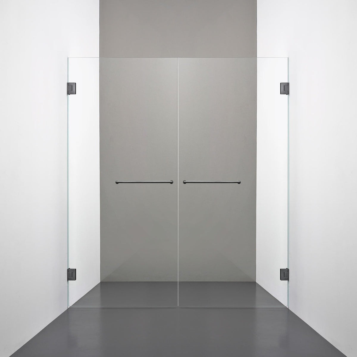 ROOH R4 Duschnisch Dörr+Dörr, Klarglas, Br Bl Chrome, handtag Towelbar 