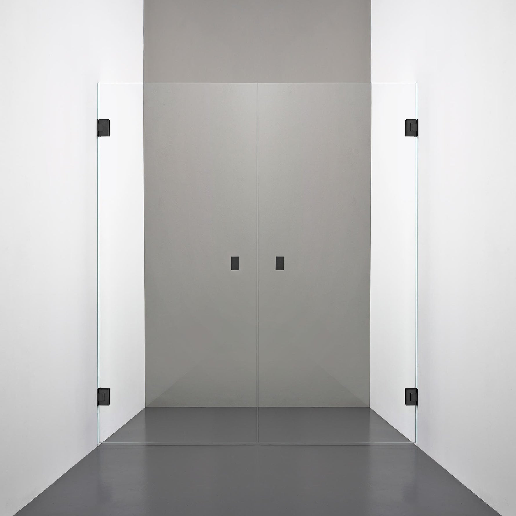 ROOH R4 Duschnisch Dörr+Dörr måttbeställd, Klarglas, Matte black, handtag Knob 