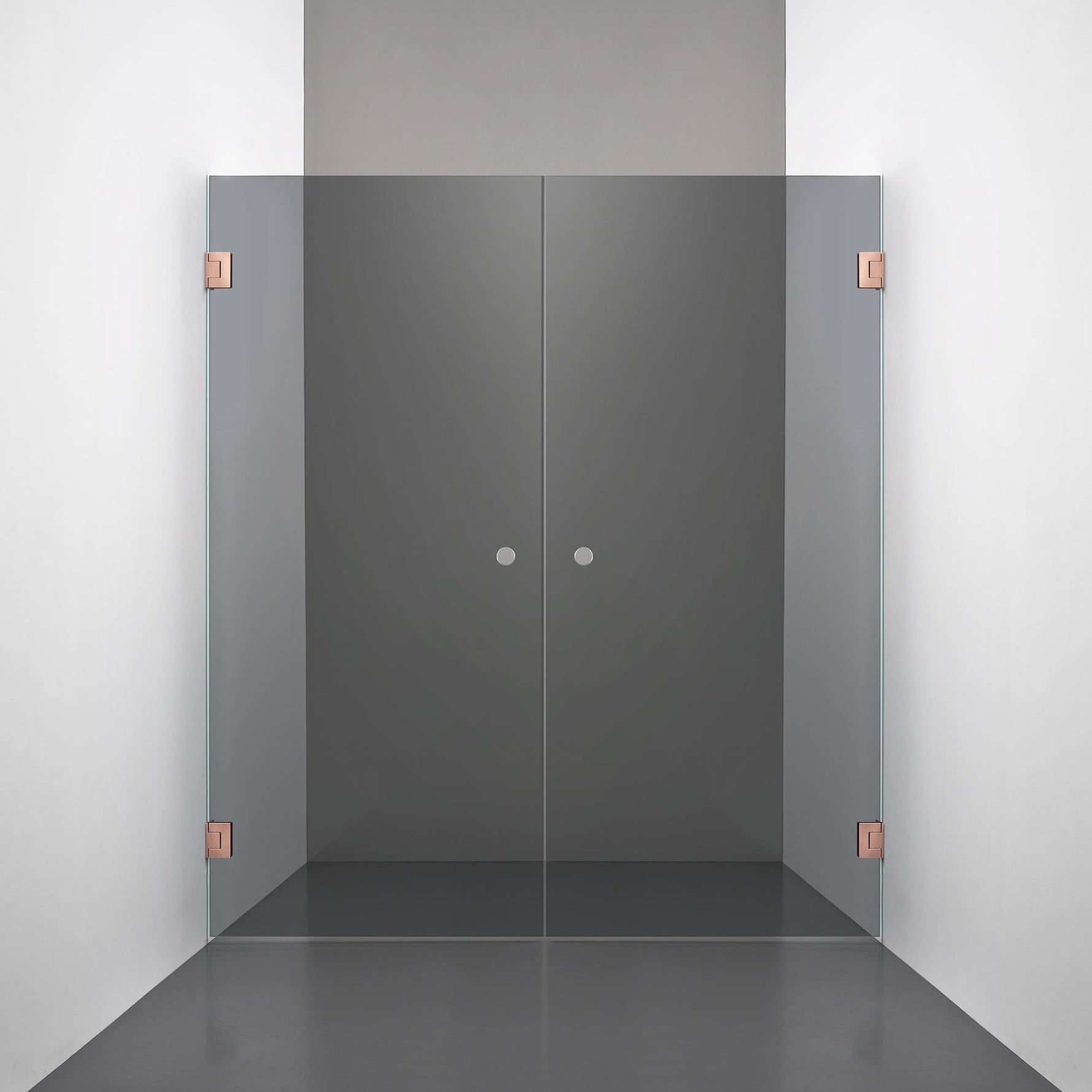 ROOH R4 Duschnisch Dörr+Dörr måttbeställd, Rökfärgat glas, Copper, handtag Hole 