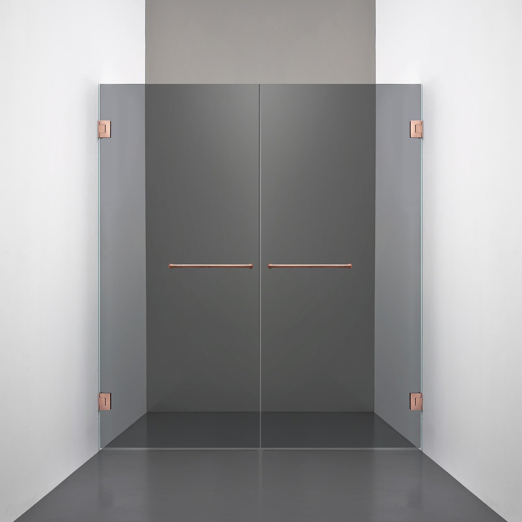 ROOH R4 Duschnisch Dörr+Dörr, Rökfärgat glas, Copper, handtag Towelbar 