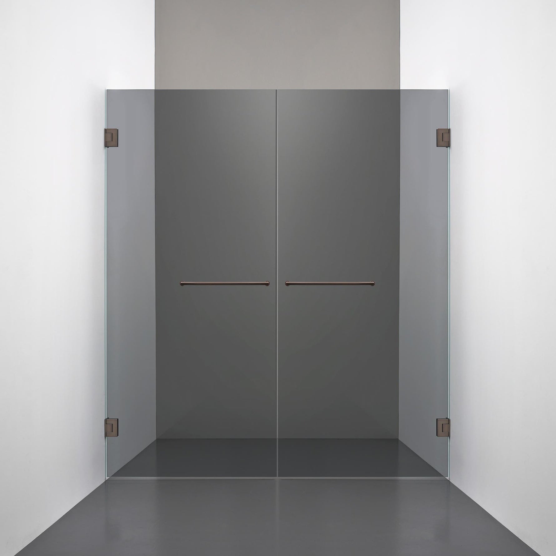 ROOH R4 Duschnisch Dörr+Dörr måttbeställd, Rökfärgat glas, Bronze, handtag Towelbar 
