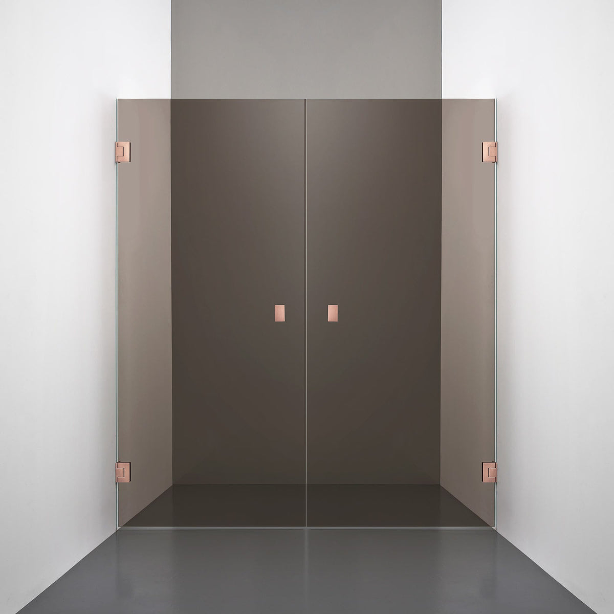 ROOH R4 Duschnisch Dörr+Dörr, Brunfärgat glas, Copper, handtag Knob 