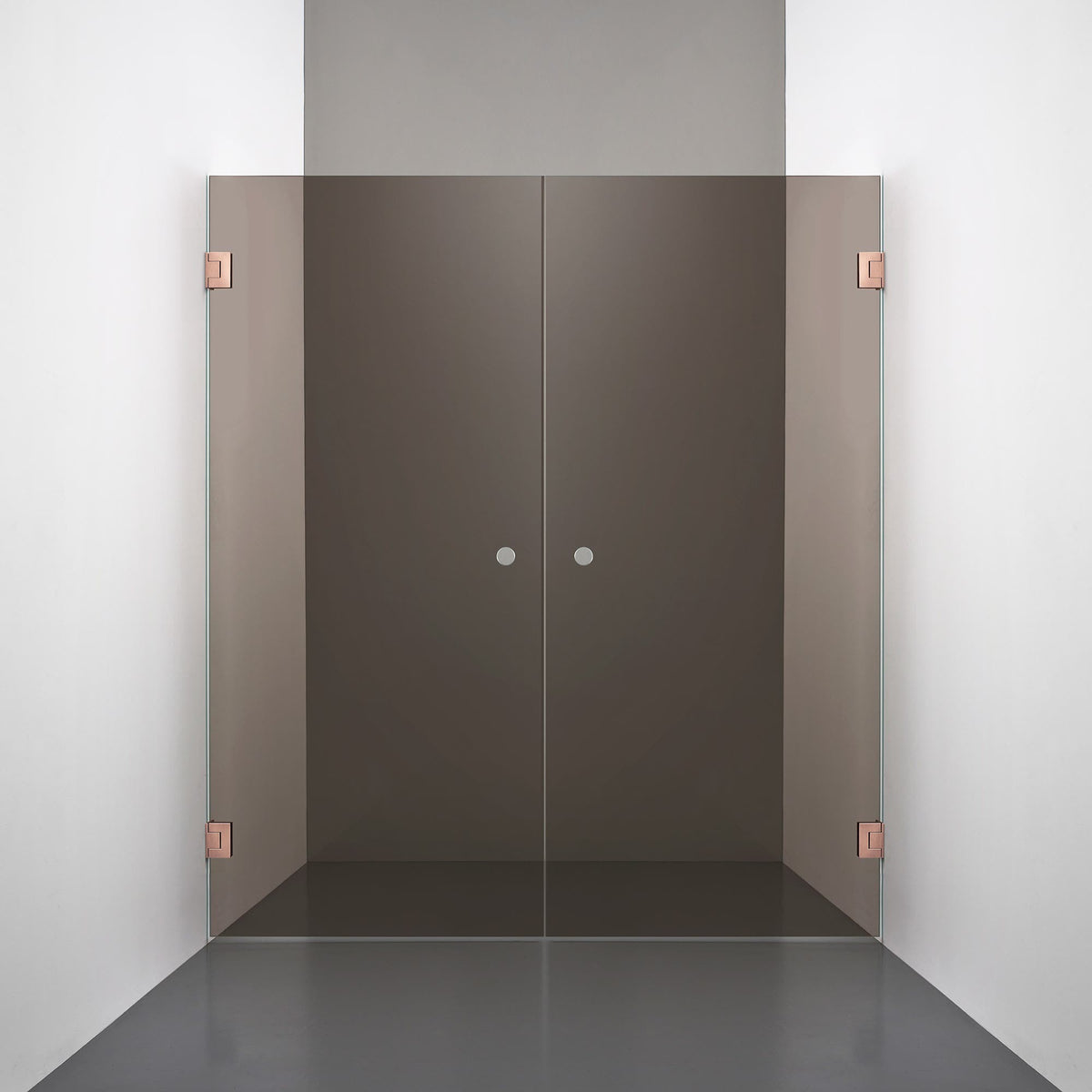 ROOH R4 Duschnisch Dörr+Dörr, Brunfärgat glas, Copper, handtag Hole 