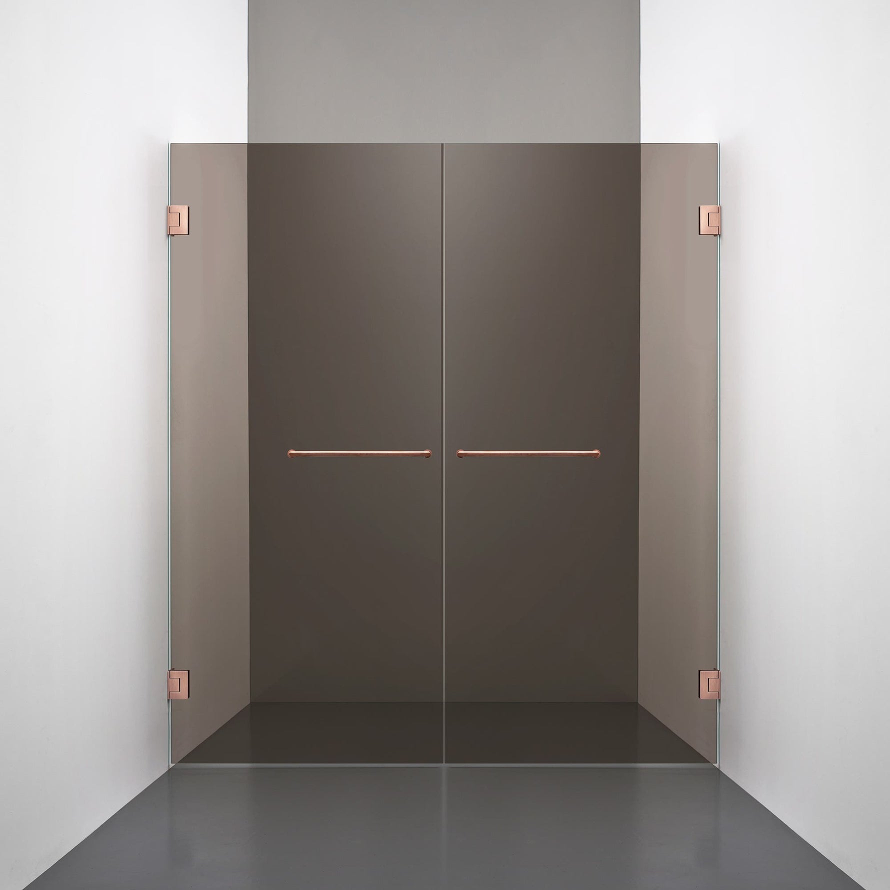 ROOH R4 Duschnisch Dörr+Dörr, Brunfärgat glas, Copper, handtag Towelbar 