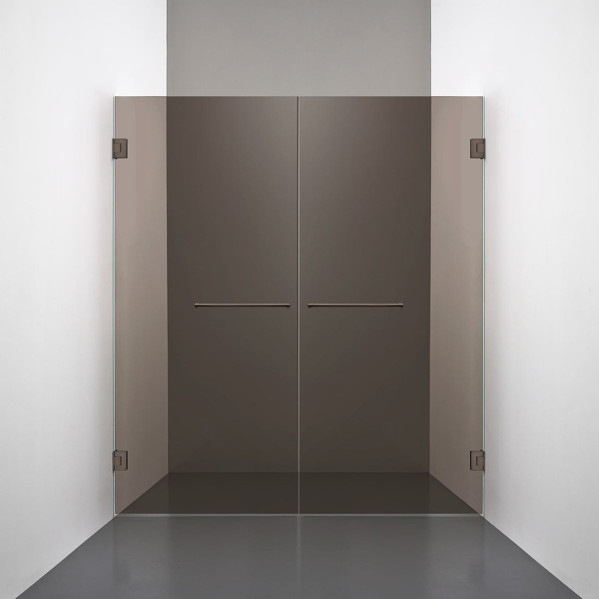 ROOH R4 Duschnisch Dörr+Dörr måttbeställd, Brunfärgat glas, Bronze, handtag Towelbar 