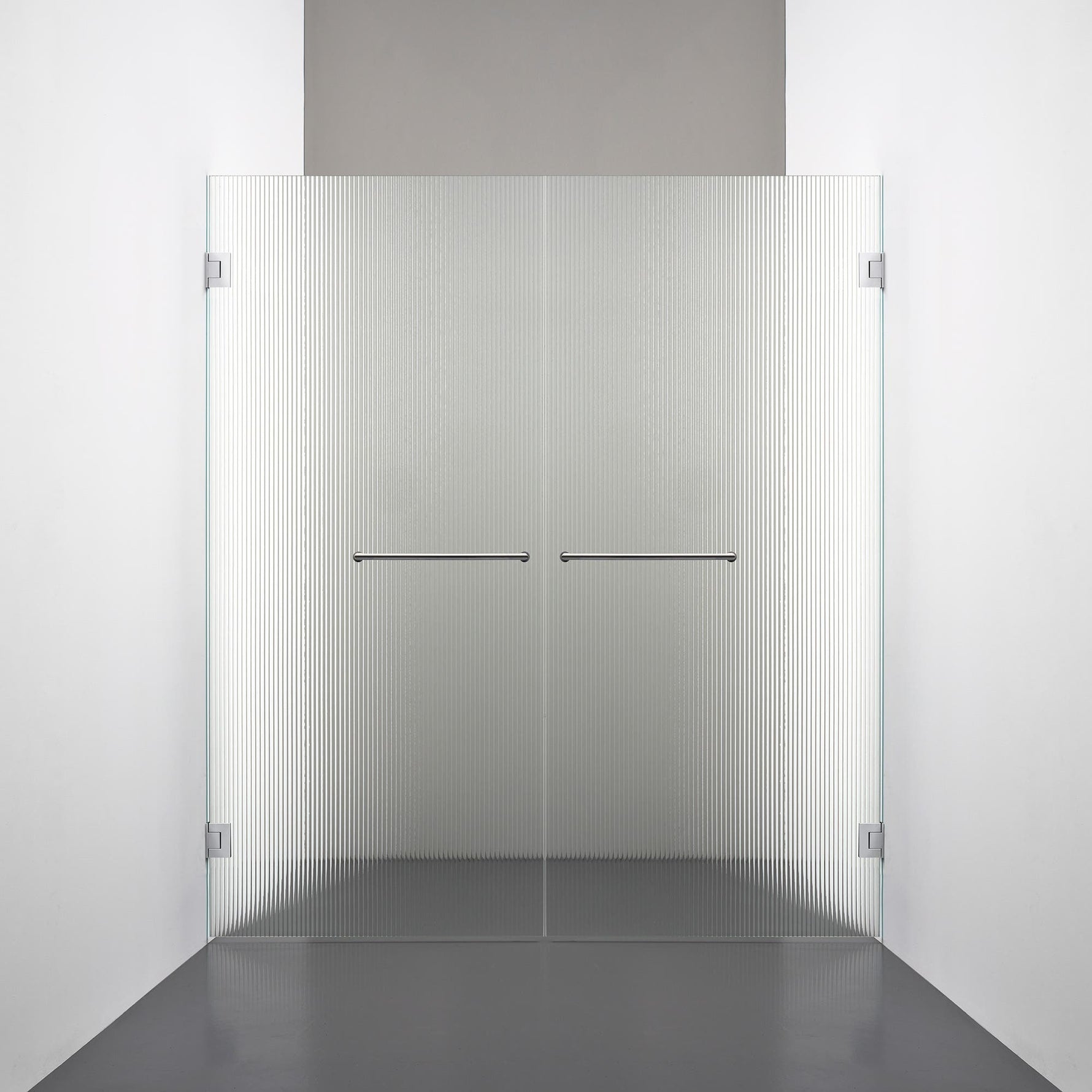 ROOH R4 Duschnisch Dörr+Dörr måttbeställd, Räfflat glas, Chrome, handtag Towelbar 