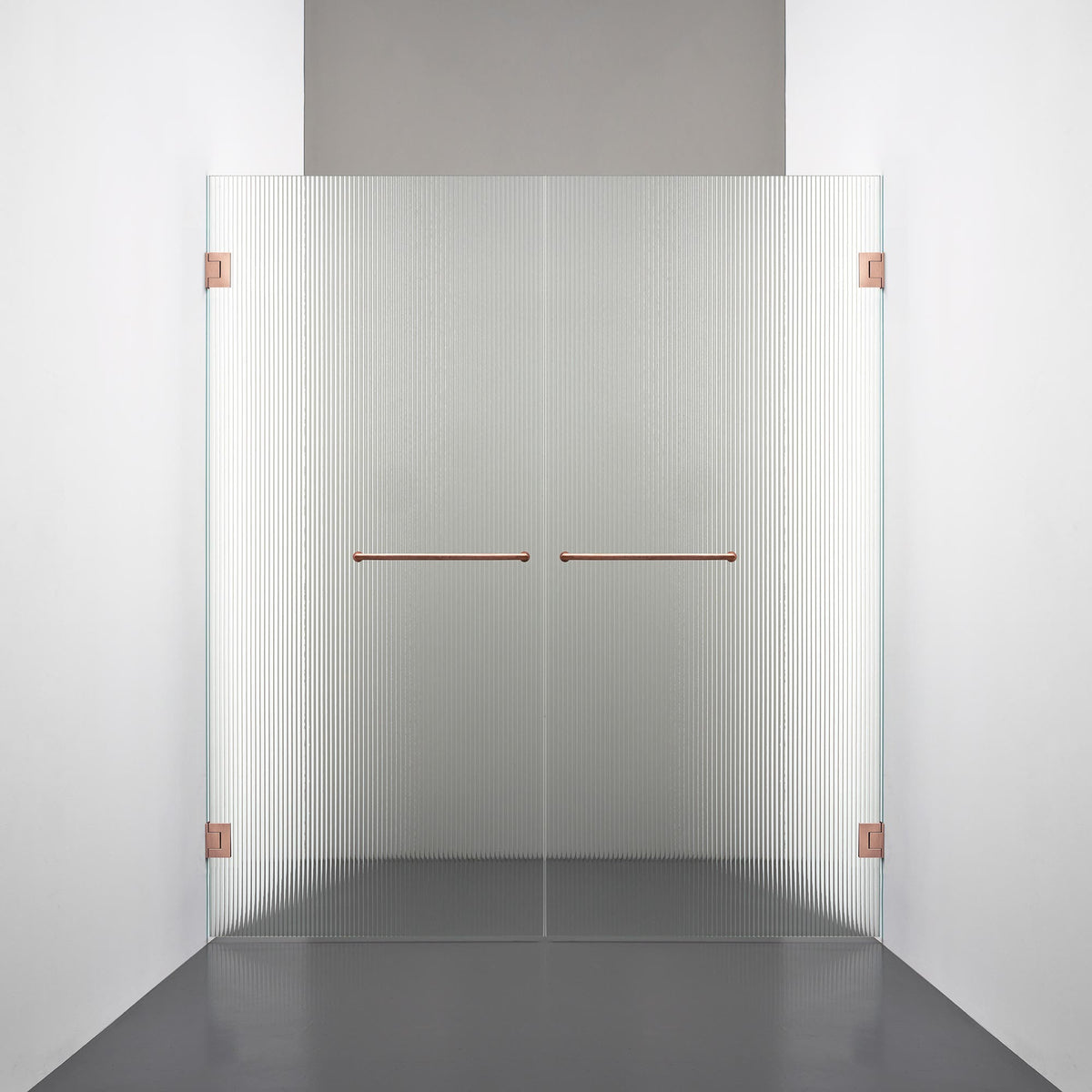 ROOH R4 Duschnisch Dörr+Dörr måttbeställd, Räfflat glas, Copper, handtag Towelbar 