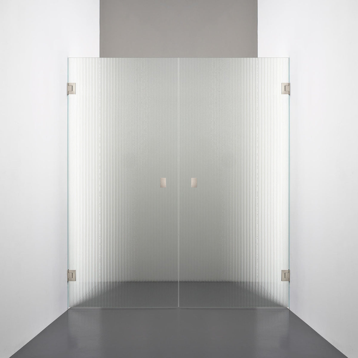 ROOH R4 Duschnisch Dörr+Dörr, Räfflat glas, Brushed Nickel, handtag Knob 