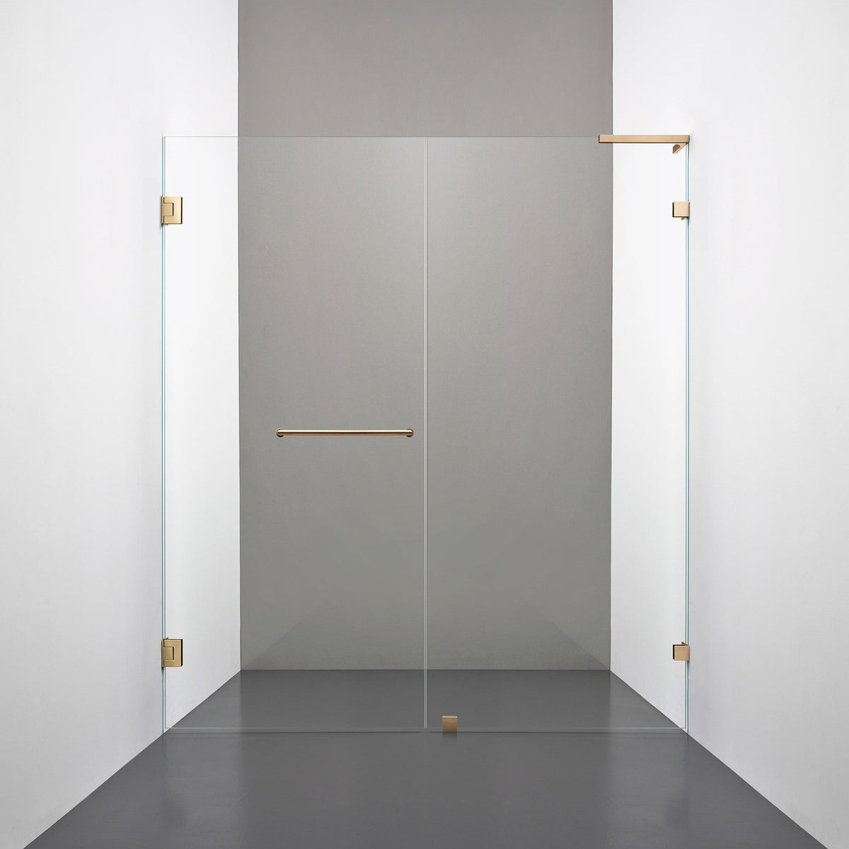 ROOH R4 Duschnisch Dörr+Vägg, Klarglas, Brass, handtag Towelbar, Vänster 