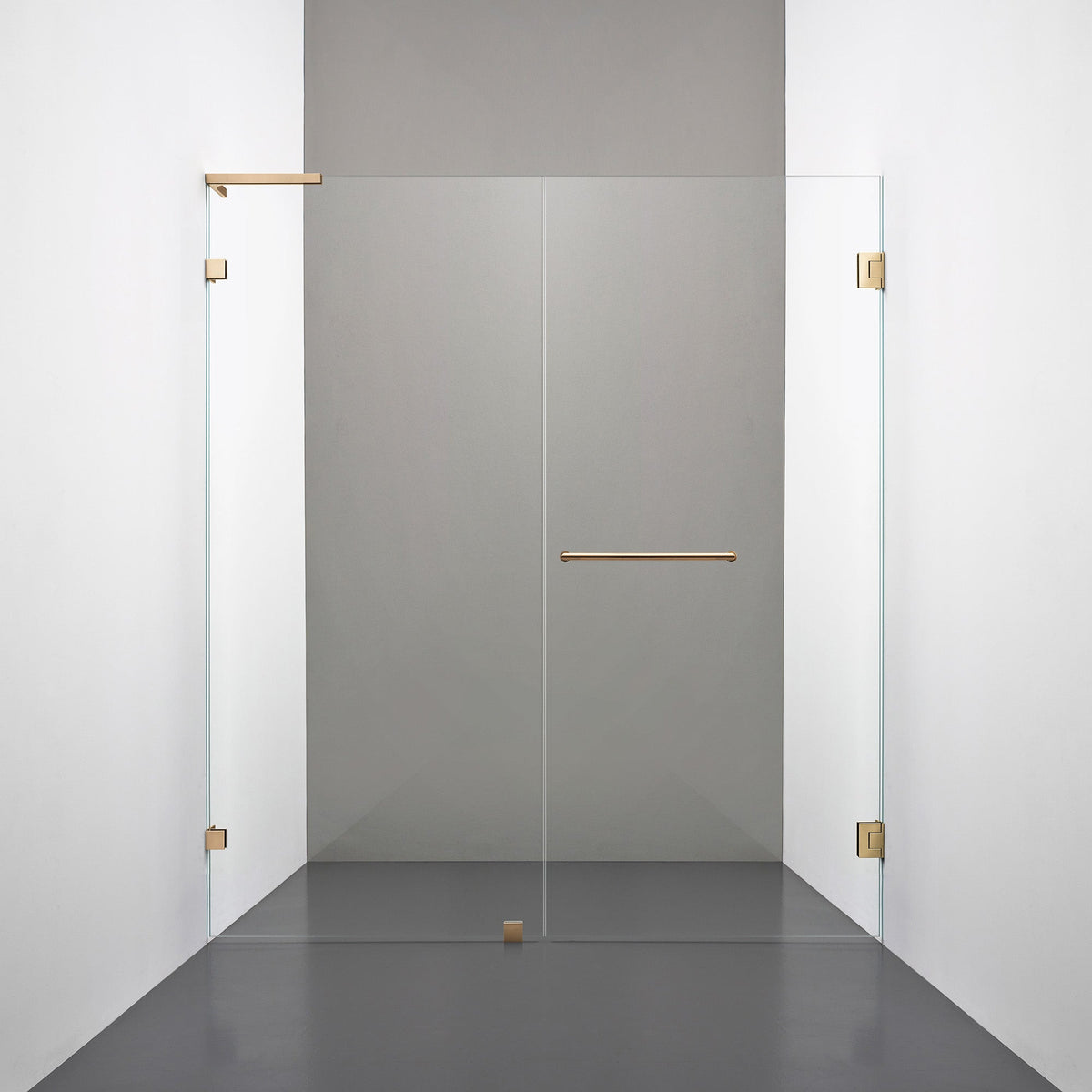 ROOH R4 Duschnisch Dörr+Vägg måttbeställd, Klarglas, Brass, handtag Towelbar, Höger 