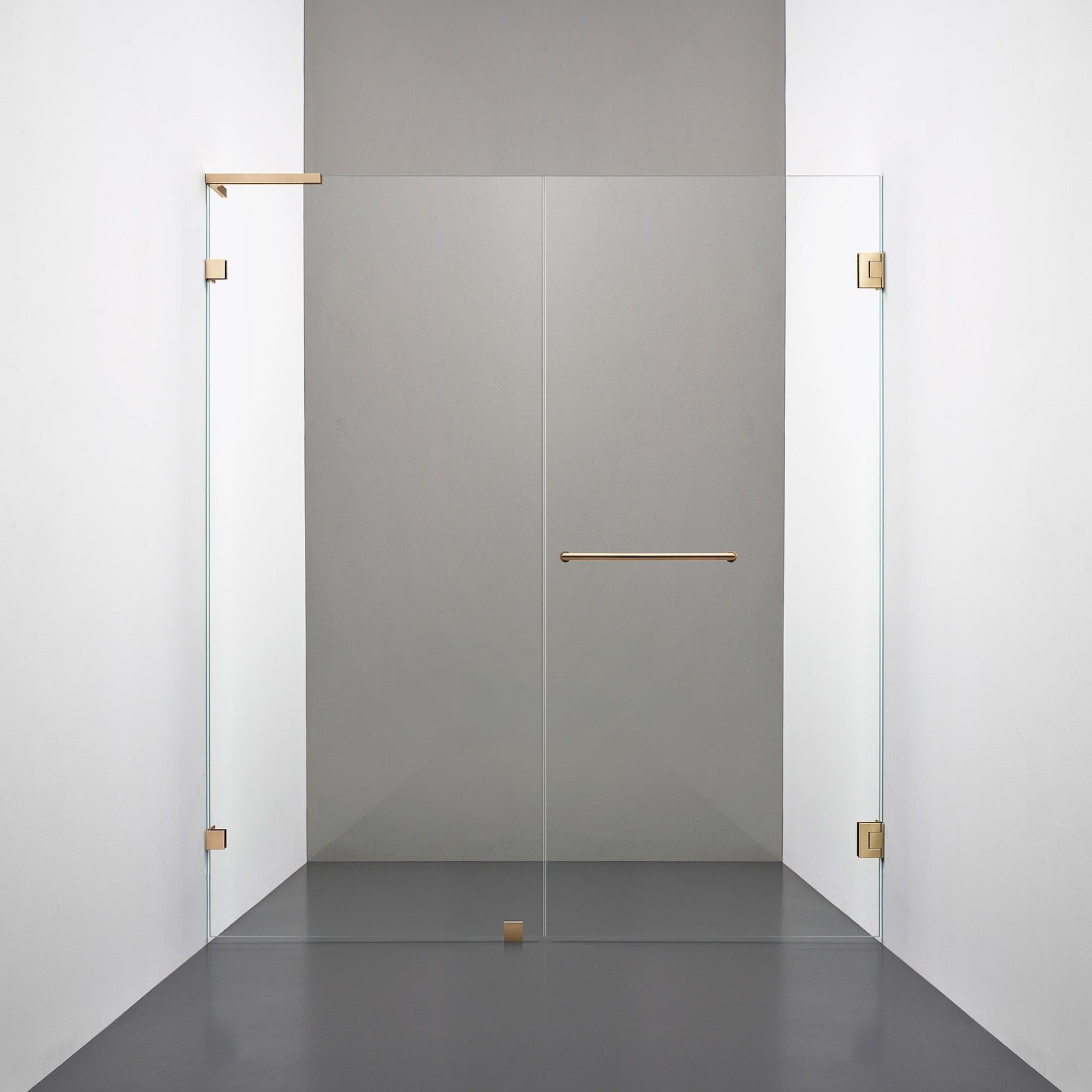 ROOH R4 Duschnisch Dörr+Vägg, Klarglas, Brass, handtag Towelbar, Höger 