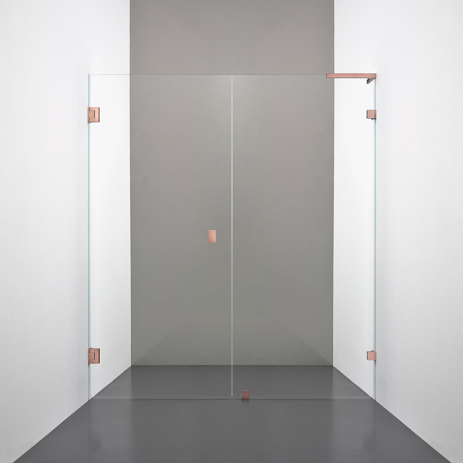 ROOH R4 Duschnisch Dörr+Vägg, Klarglas, Copper, handtag Knob, Vänster 