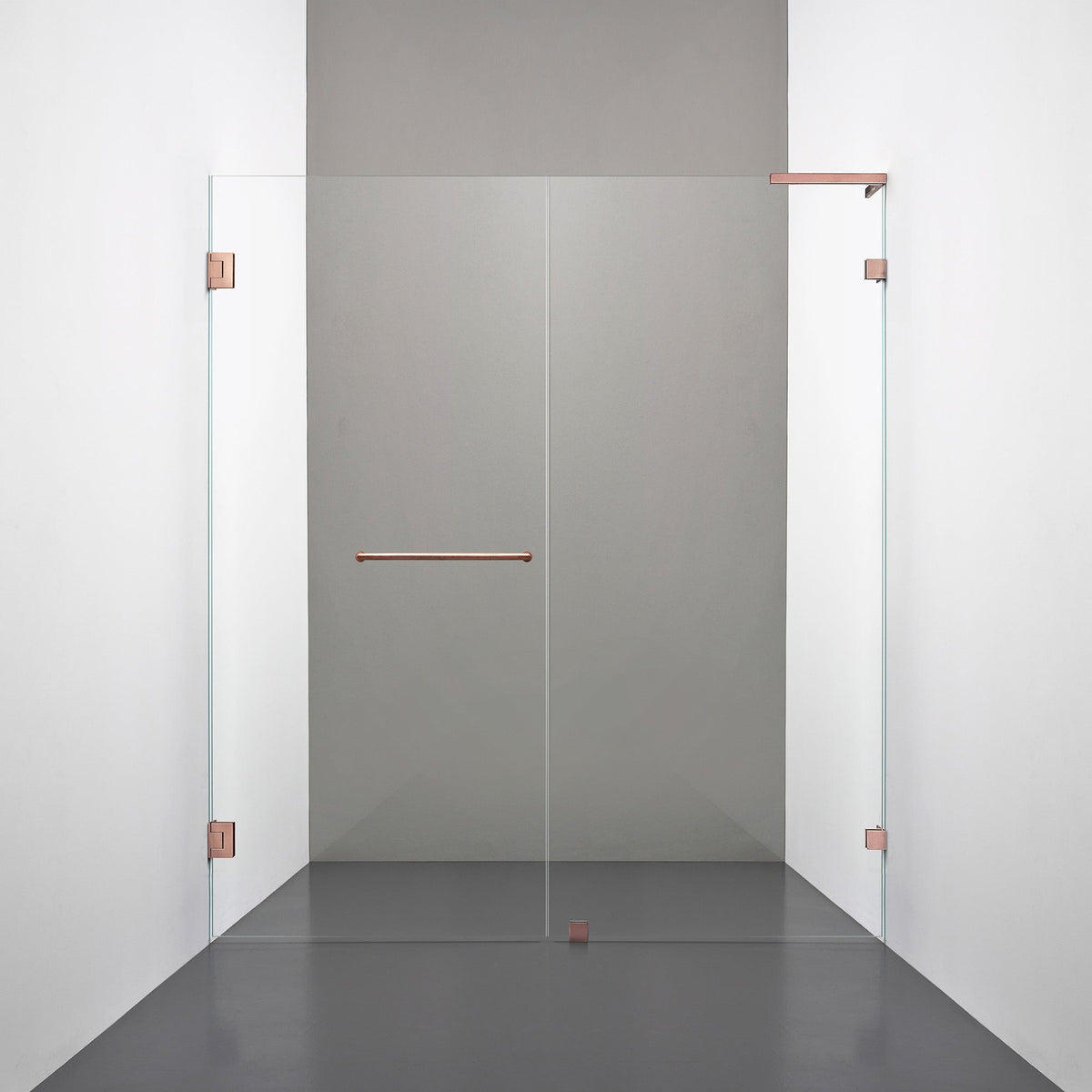 ROOH R4 Duschnisch Dörr+Vägg, Klarglas, Copper, handtag Towelbar, Vänster 