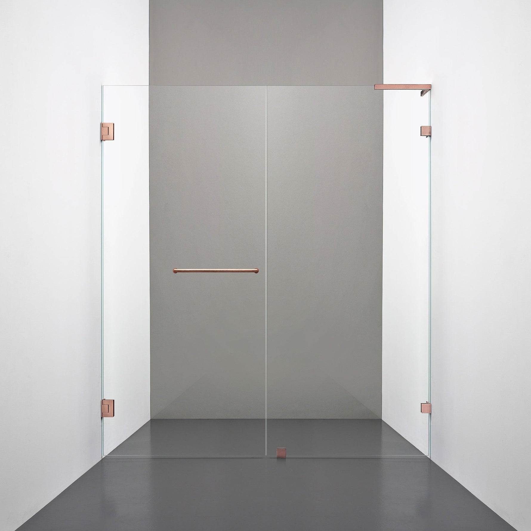 ROOH R4 Duschnisch Dörr+Vägg, Klarglas, Copper, handtag Towelbar, Vänster 