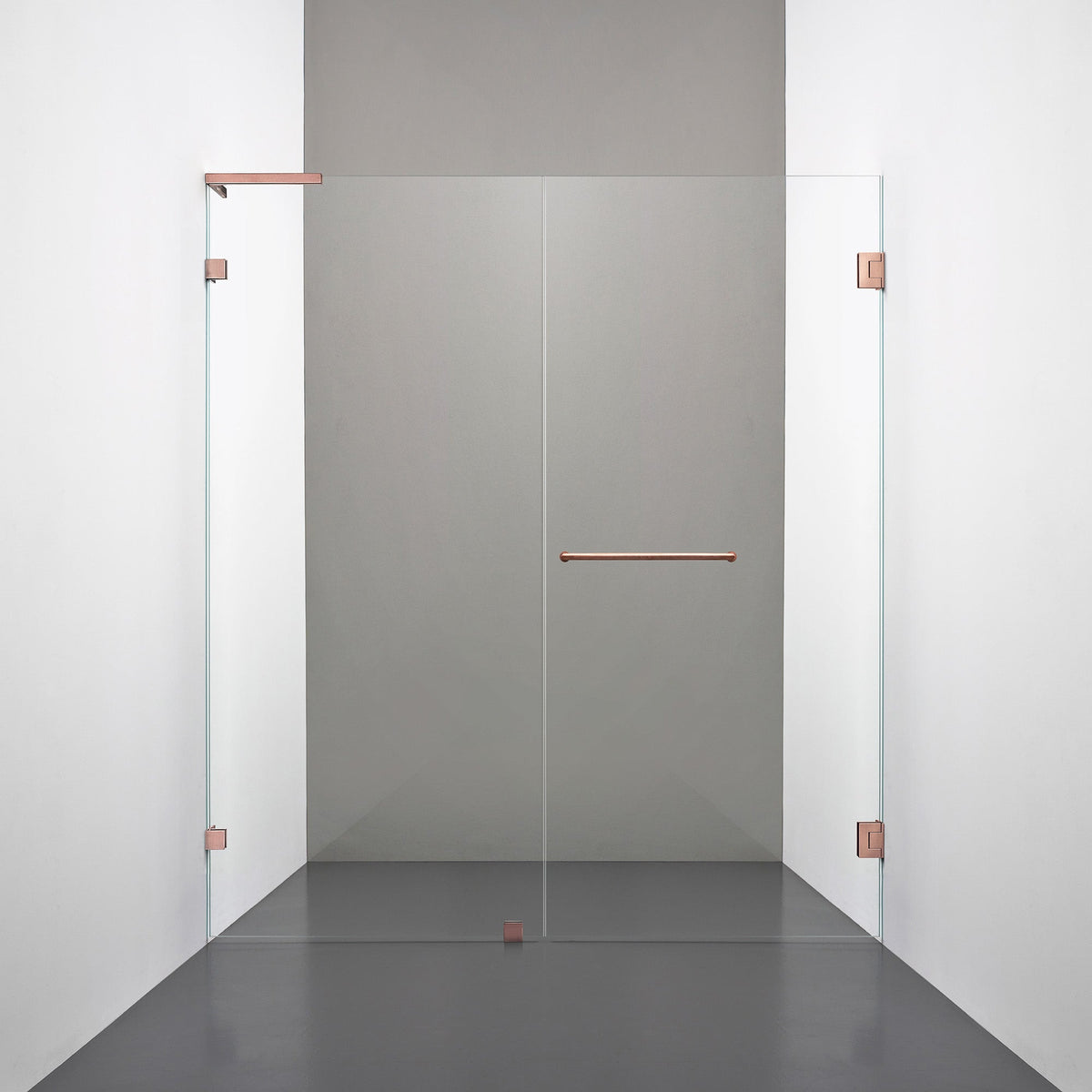 ROOH R4 Duschnisch Dörr+Vägg måttbeställd, Klarglas, Copper, handtag Towelbar, Höger 