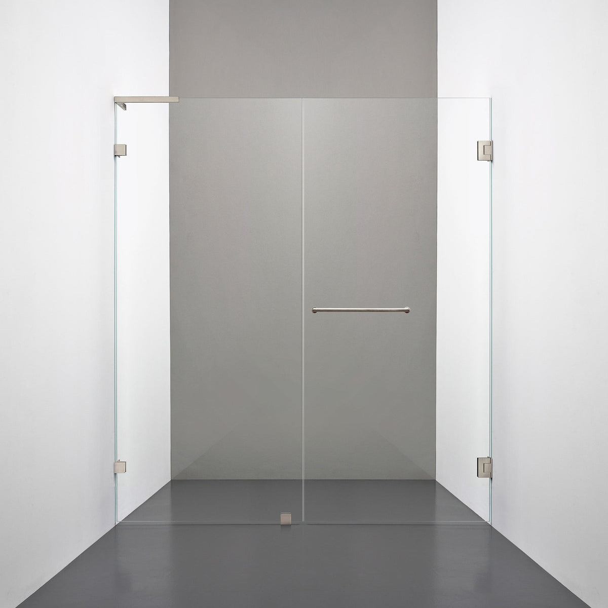 ROOH R4 Duschnisch Dörr+Vägg måttbeställd, Klarglas, Brushed Nickel, handtag Towelbar, Höger 