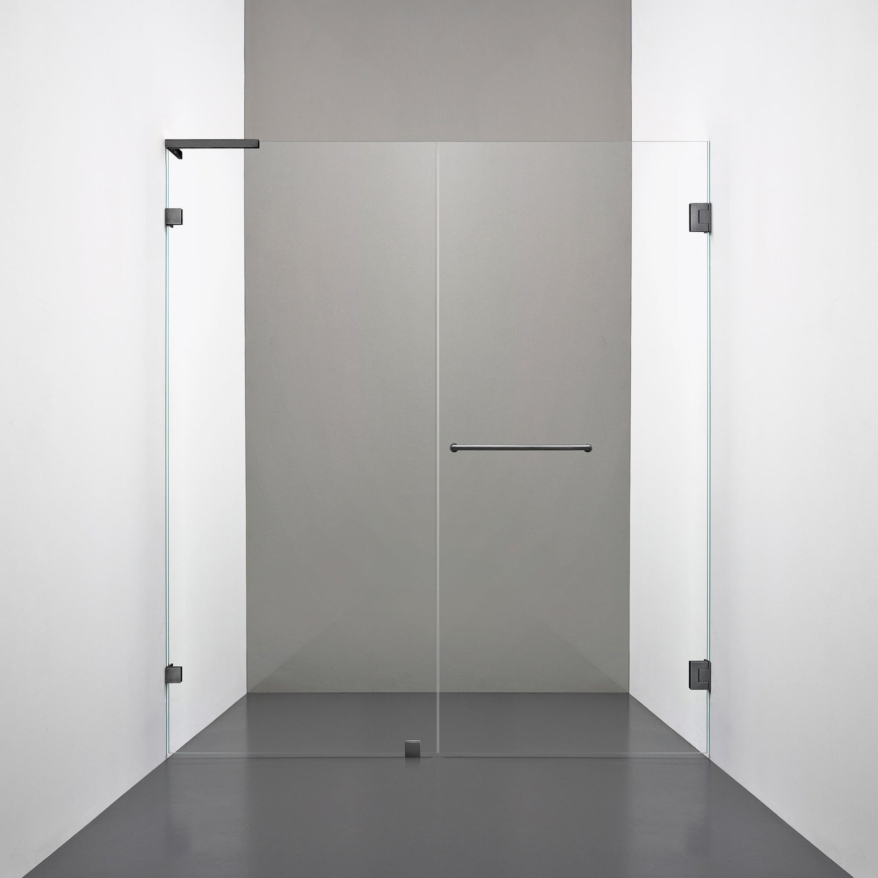 ROOH R4 Duschnisch Dörr+Vägg måttbeställd, Klarglas, Black chrome, handtag Towelbar, Höger 