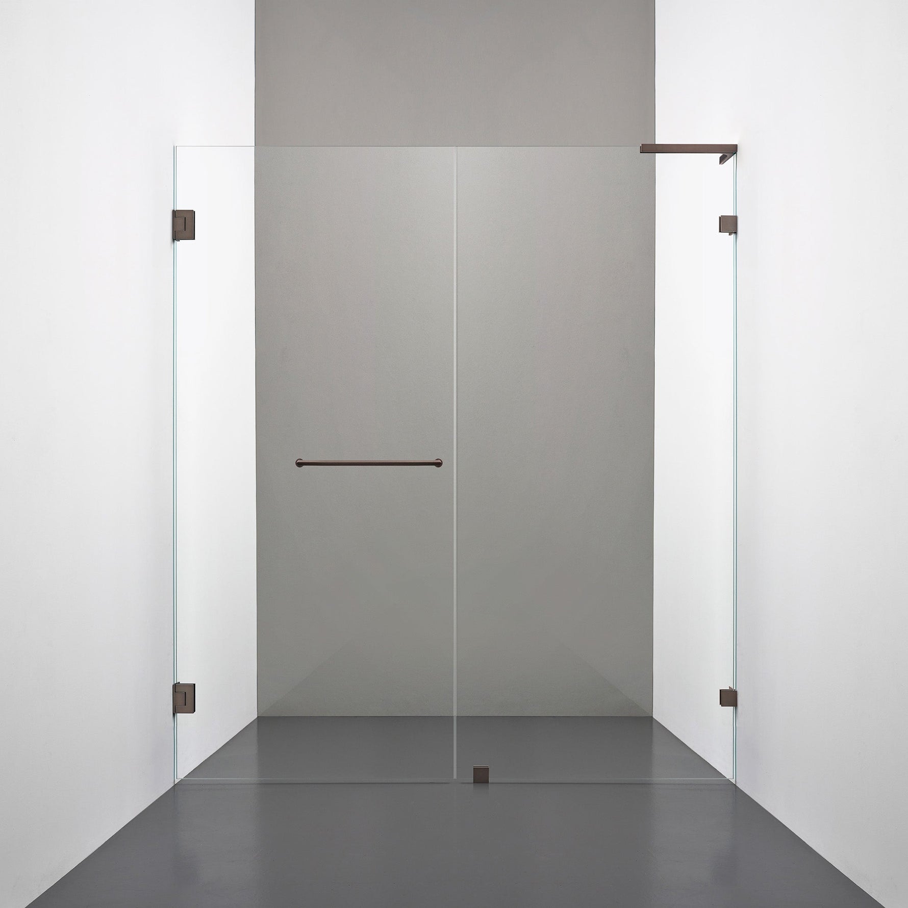 ROOH R4 Duschnisch Dörr+Vägg måttbeställd, Klarglas, Bronze, handtag Towelbar, Vänster 