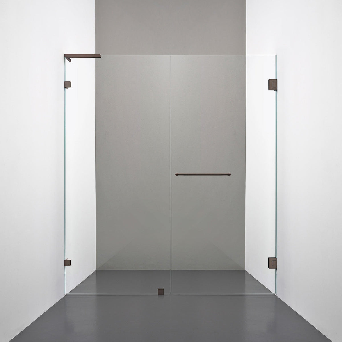 ROOH R4 Duschnisch Dörr+Vägg måttbeställd, Klarglas, Bronze, handtag Towelbar, Höger 