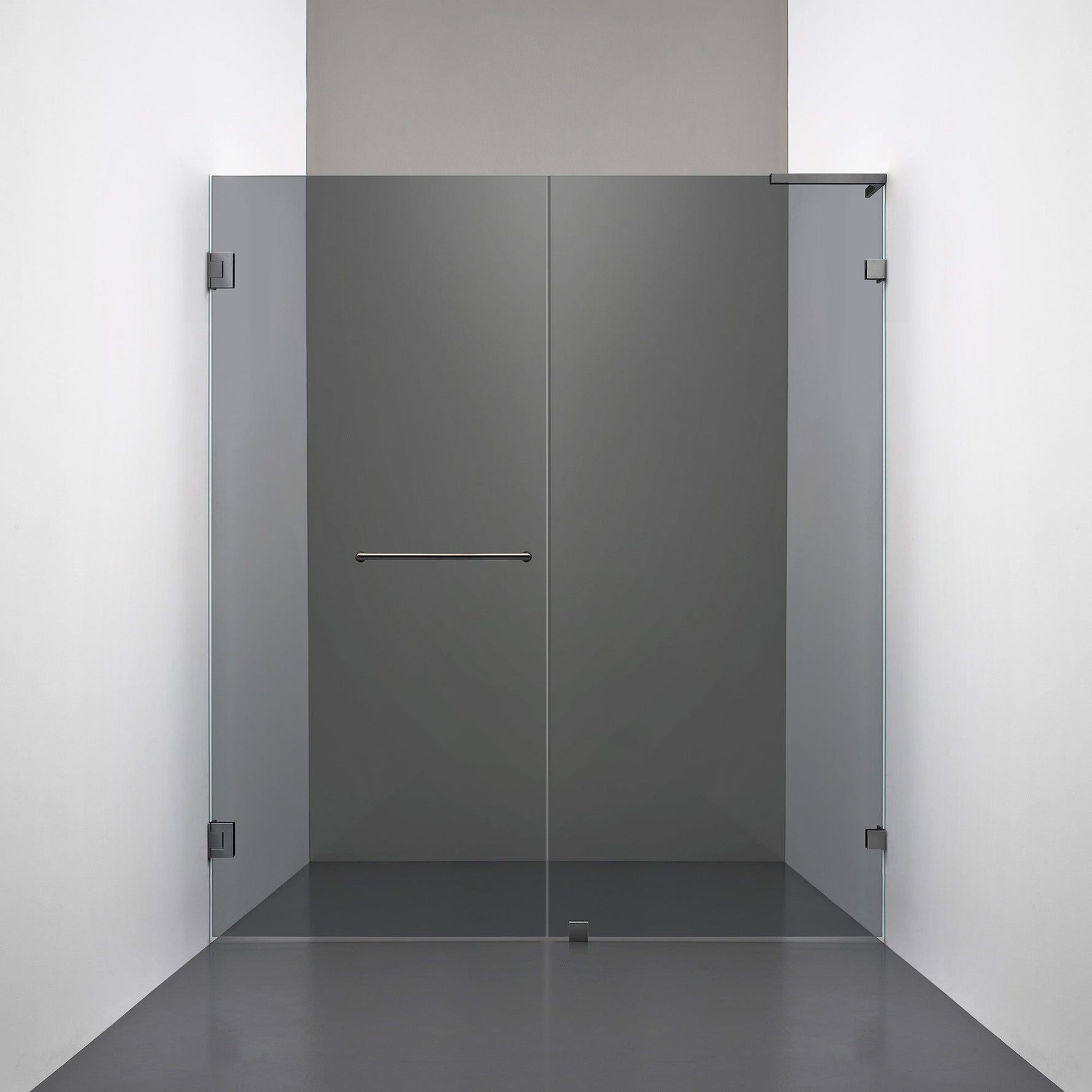 ROOH R4 Duschnisch Dörr+Vägg måttbeställd, Rökfärgat glas, Black chrome, handtag Towelbar, Vänster 