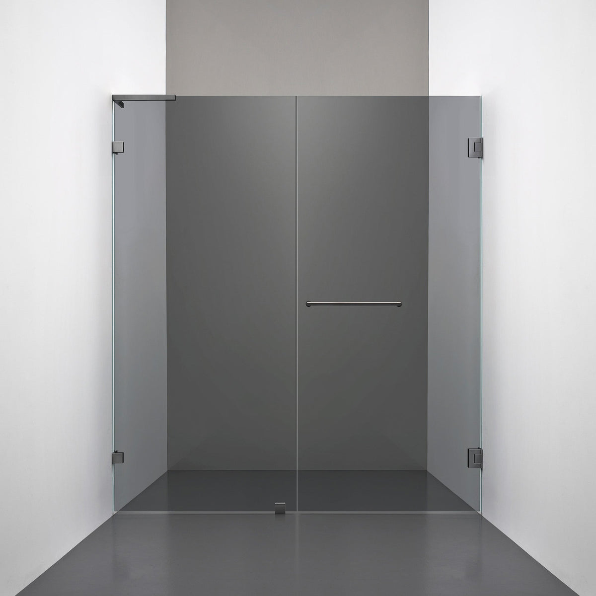 ROOH R4 Duschnisch Dörr+Vägg, Rökfärgat glas, Black chrome, handtag Towelbar, Höger 