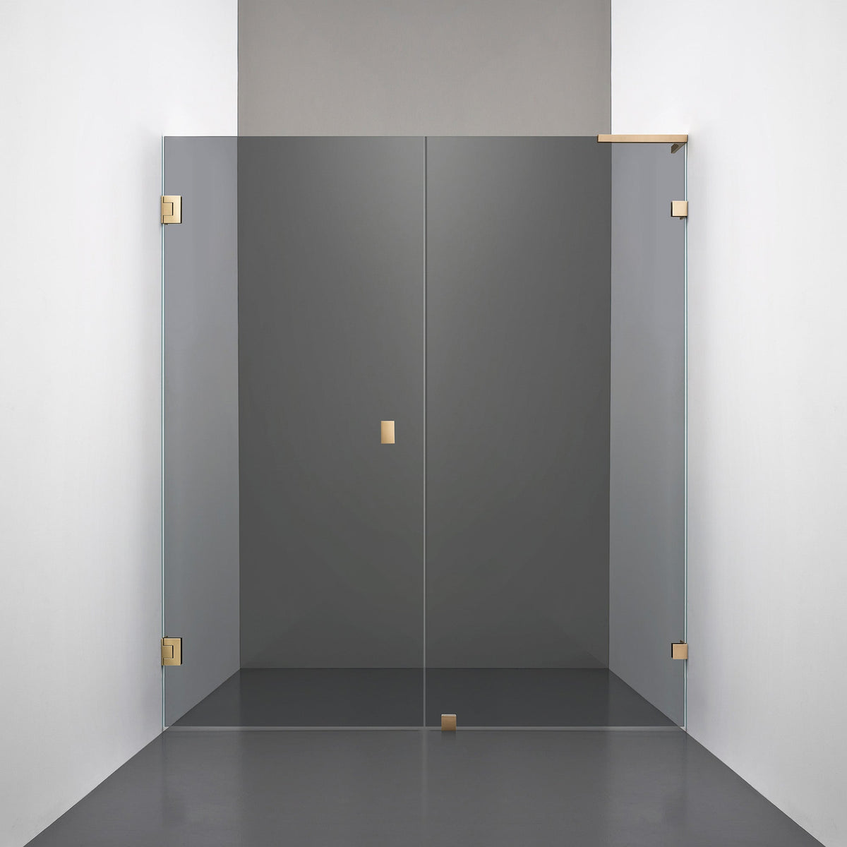 ROOH R4 Duschnisch Dörr+Vägg, Rökfärgat glas, Brass, handtag Knob, Vänster 