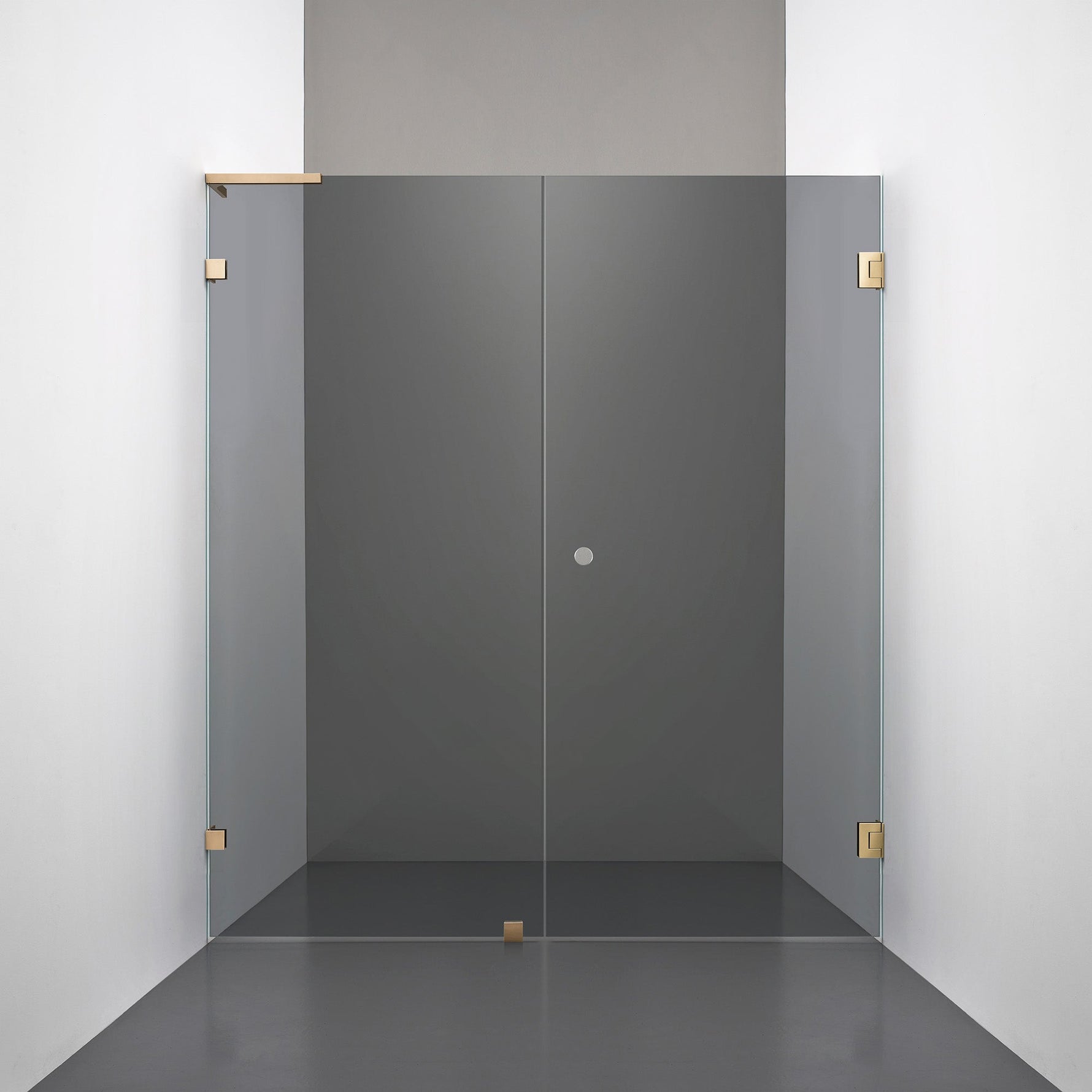 ROOH R4 Duschnisch Dörr+Vägg, Rökfärgat glas, Brass, handtag Hole, Vänster 