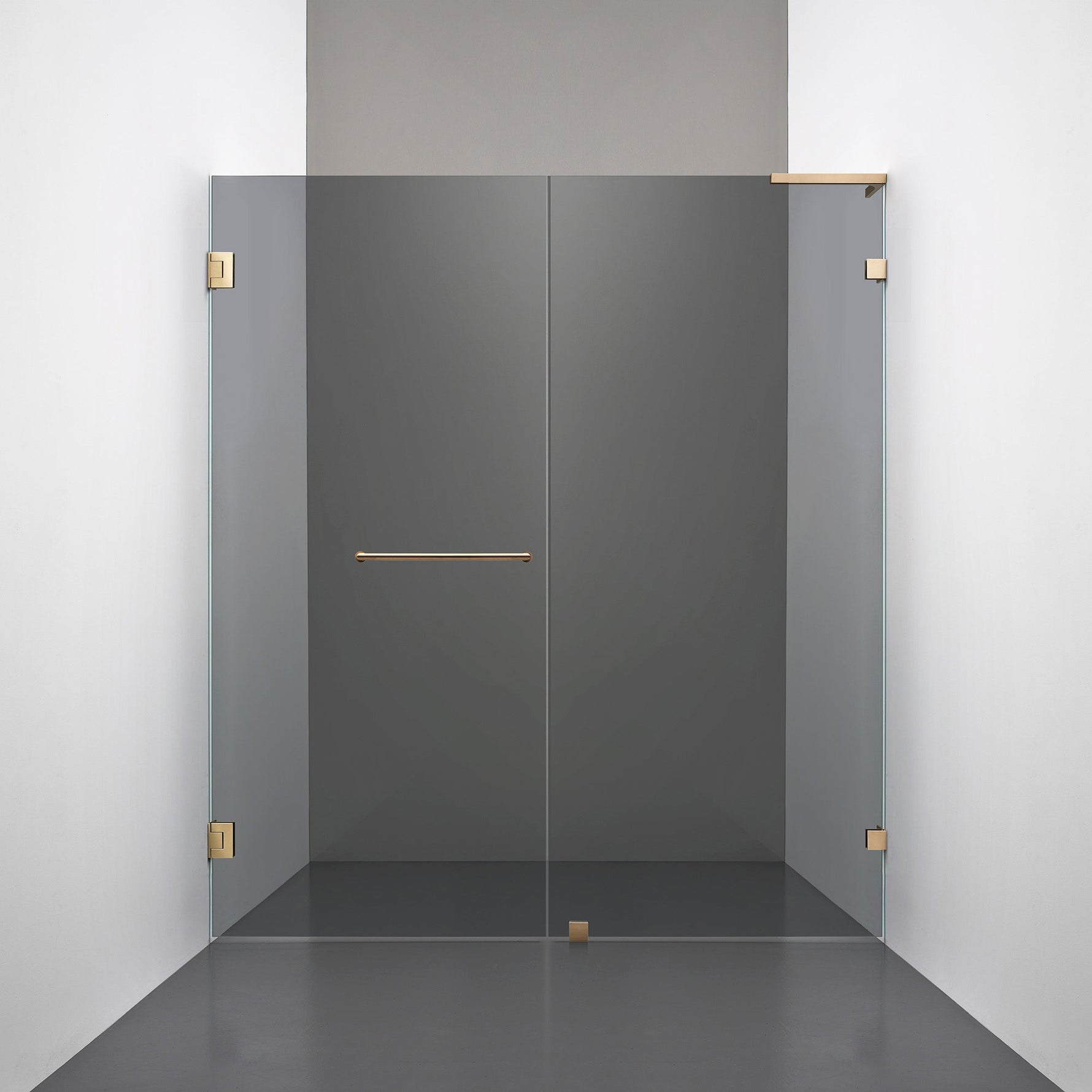 ROOH R4 Duschnisch Dörr+Vägg, Rökfärgat glas, Brass, handtag Towelbar, Vänster 