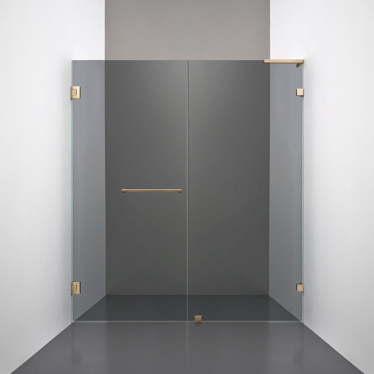 ROOH R4 Duschnisch, Rökfärgat glas, Brass, handtag Towelbar, Höger 