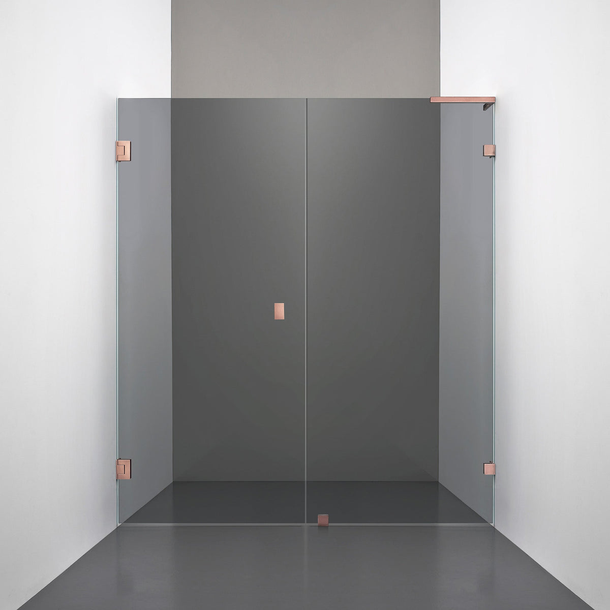 ROOH R4 Duschnisch, Rökfärgat glas, Copper, handtag Knob, Höger 