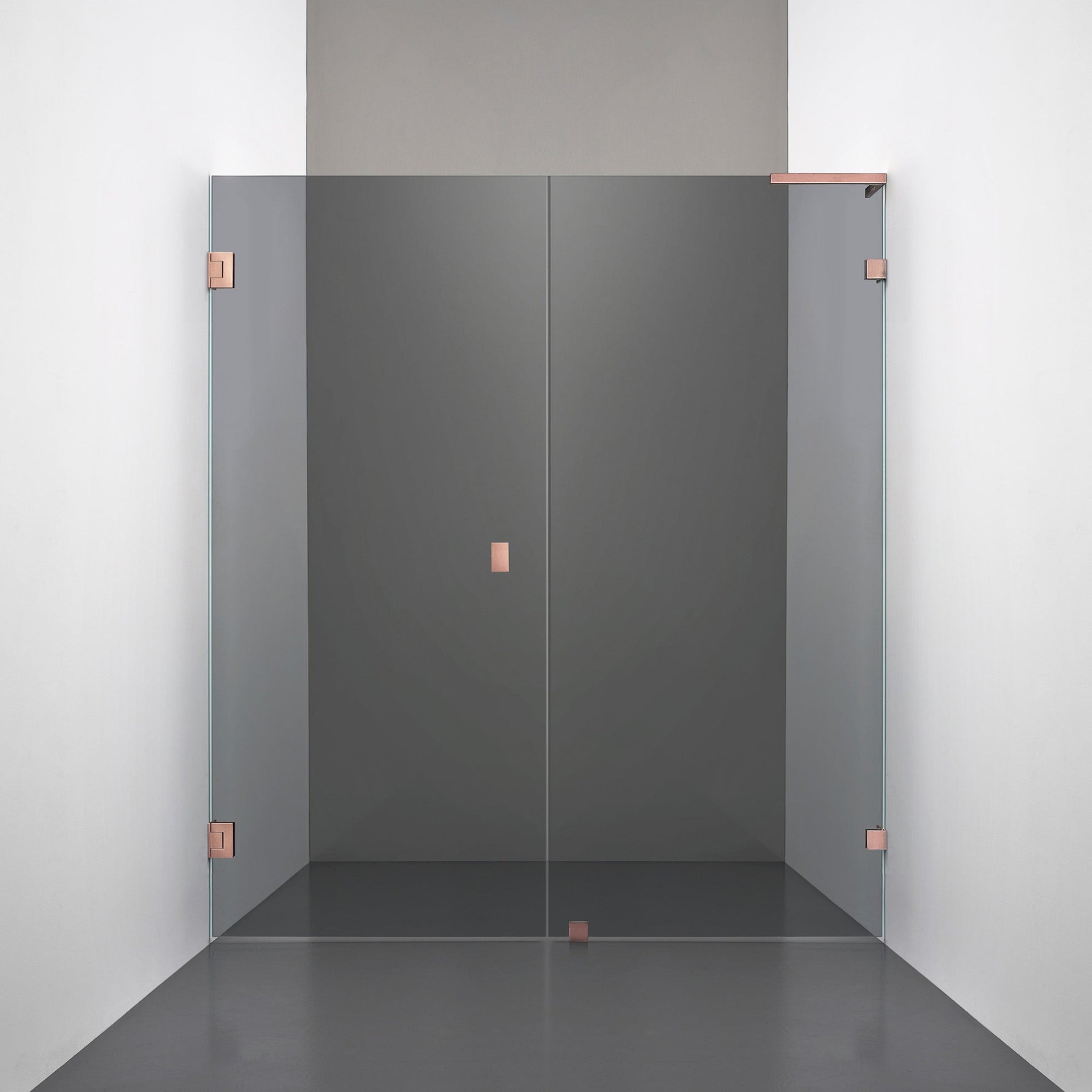 ROOH R4 Duschnisch Dörr+Vägg, Rökfärgat glas, Copper, handtag Knob, Vänster 
