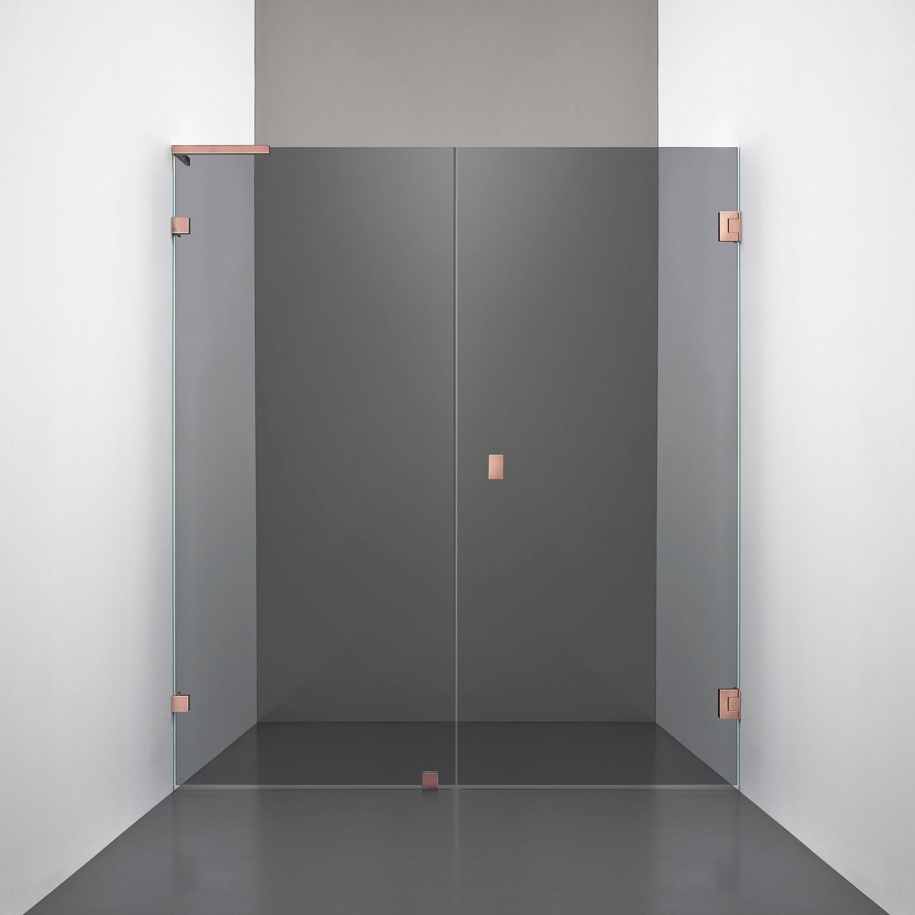 ROOH R4 Duschnisch Dörr+Vägg, Rökfärgat glas, Copper, handtag Knob, Höger 