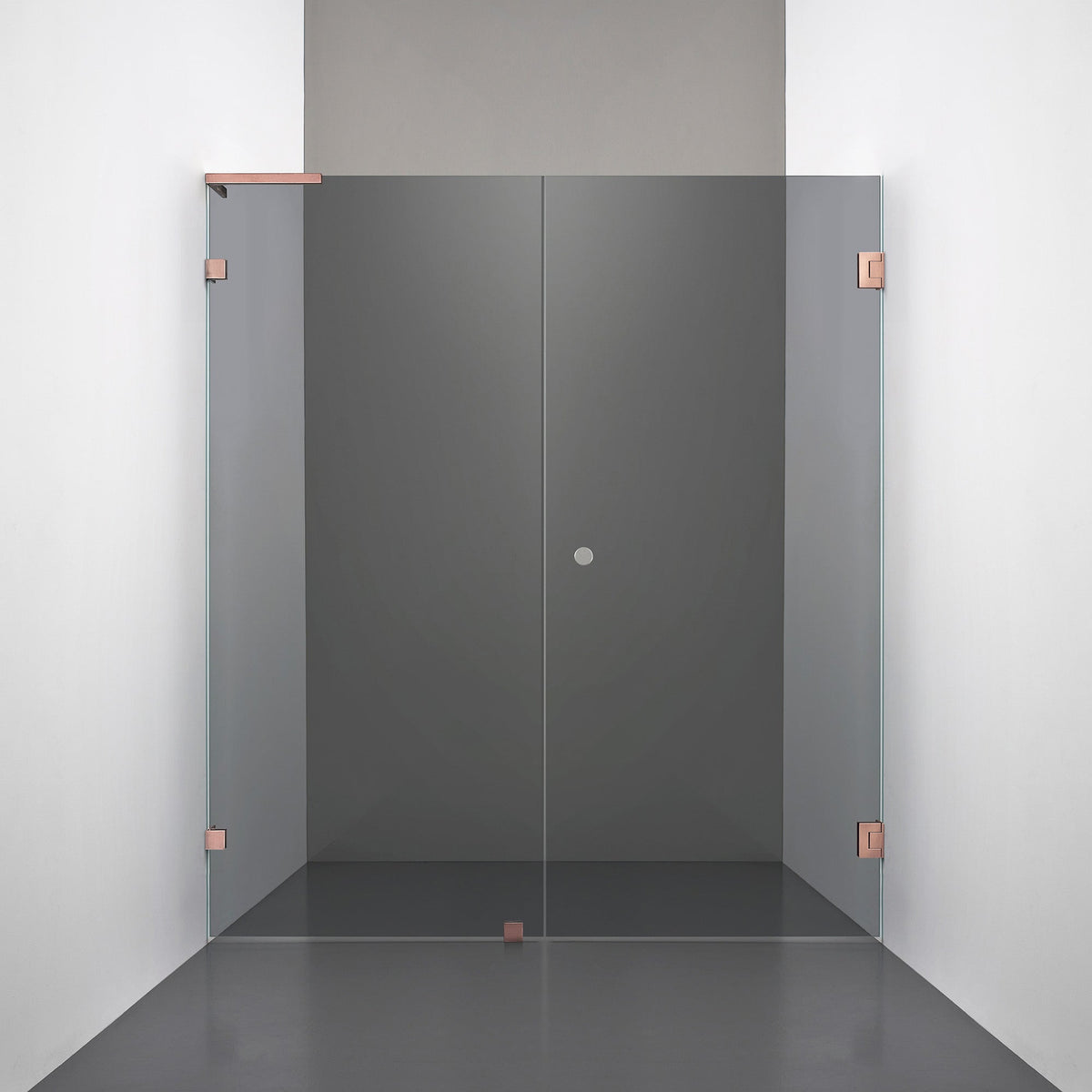 ROOH R4 Duschnisch Dörr+Vägg måttbeställd, Rökfärgat glas, Copper, handtag Hole, Vänster 