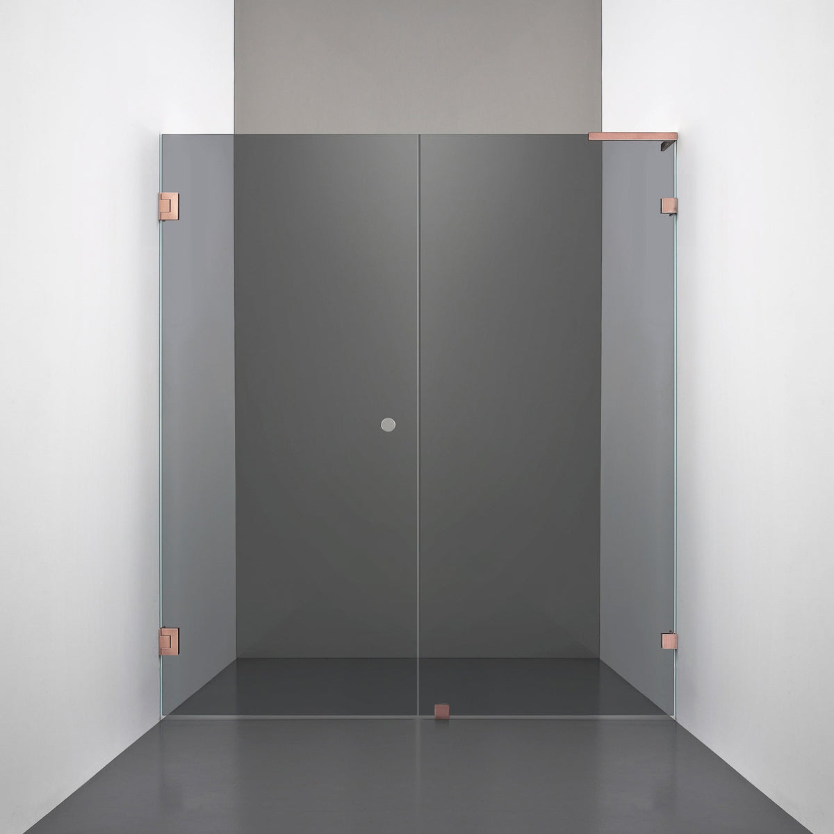 ROOH R4 Duschnisch Dörr+Vägg, Rökfärgat glas, Copper, handtag Hole, Höger 