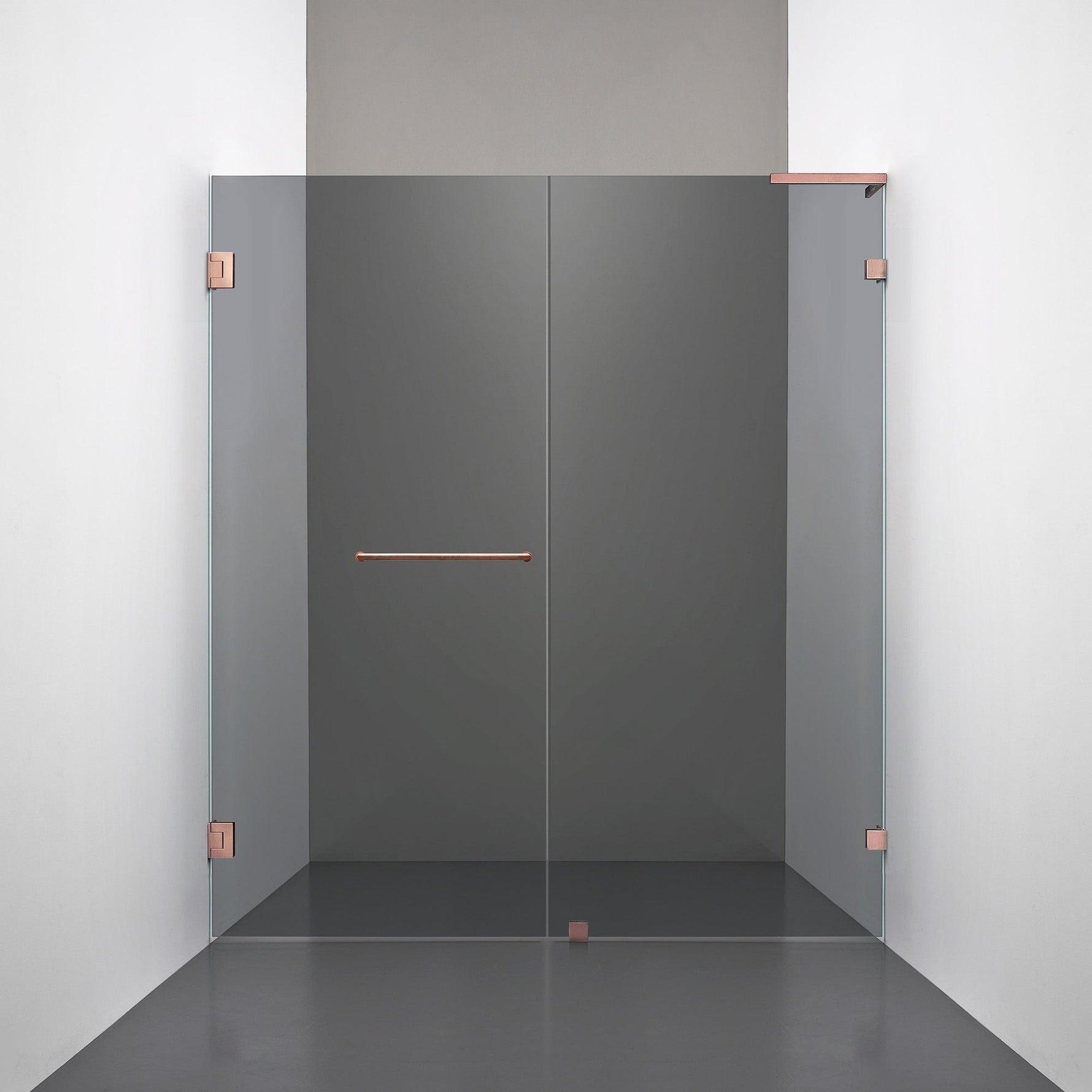 ROOH R4 Duschnisch, Rökfärgat glas, Copper, handtag Towelbar, Höger 