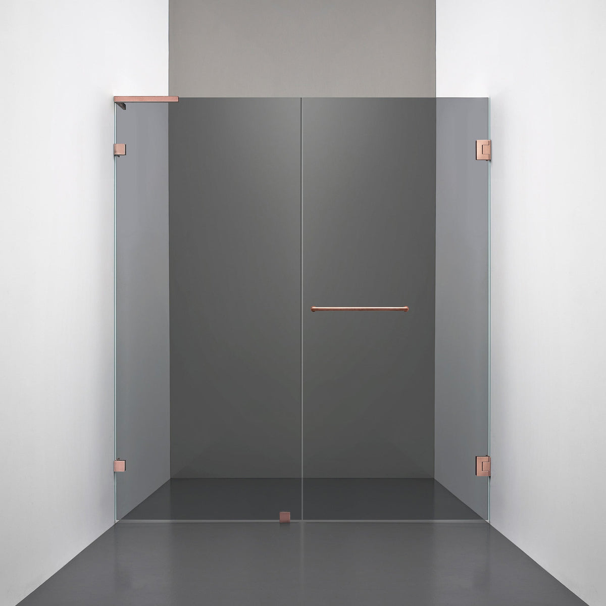 ROOH R4 Duschnisch Dörr+Vägg, Rökfärgat glas, Copper, handtag Towelbar, Höger 