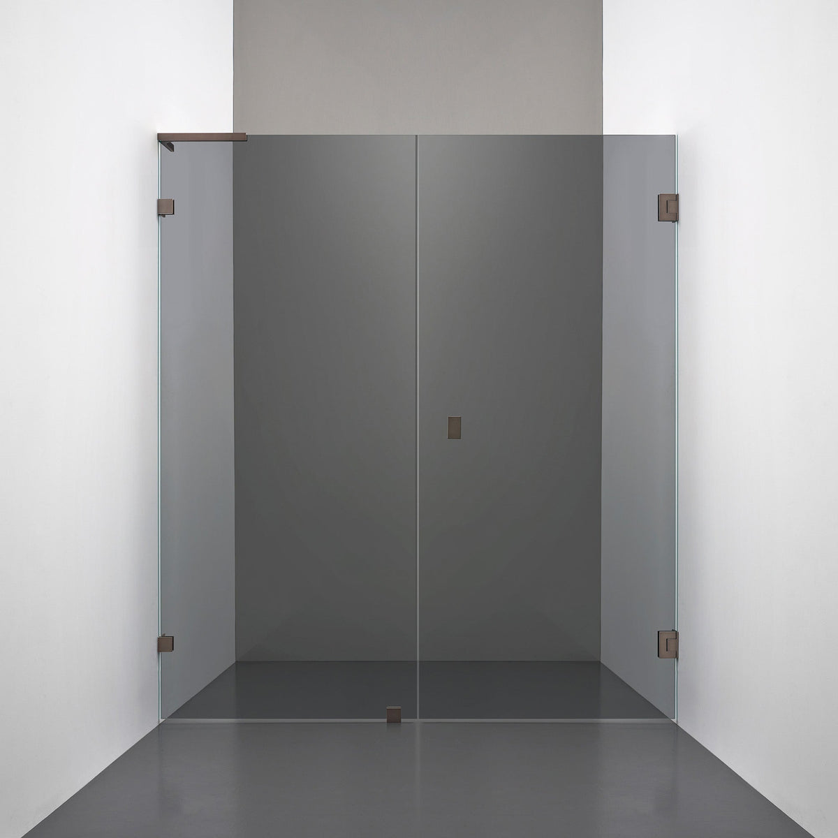 ROOH R4 Duschnisch Dörr+Vägg, Rökfärgat glas, Bronze, handtag Knob, Höger 