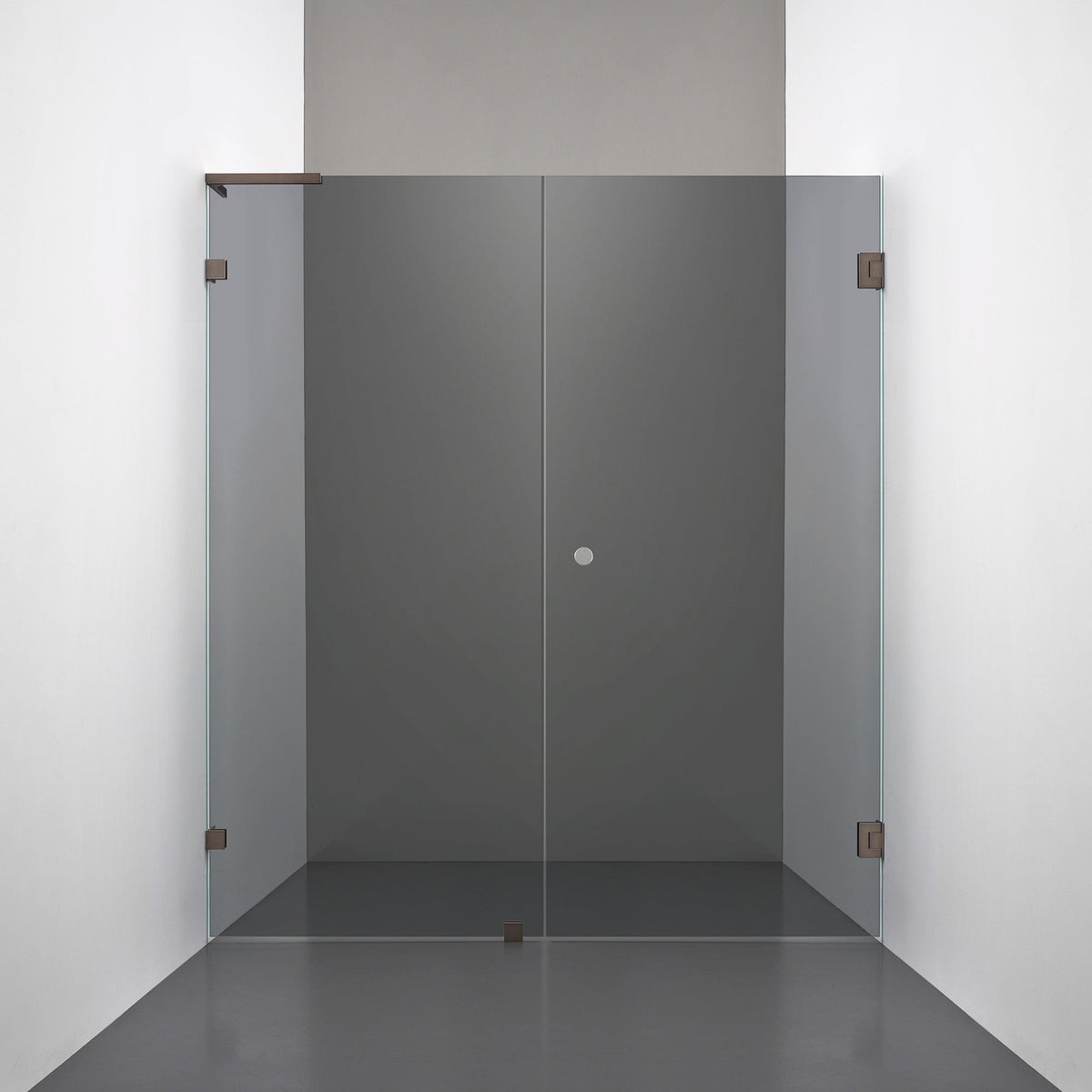 ROOH R4 Duschnisch Dörr+Vägg måttbeställd, Rökfärgat glas, Bronze, handtag Hole, Vänster 