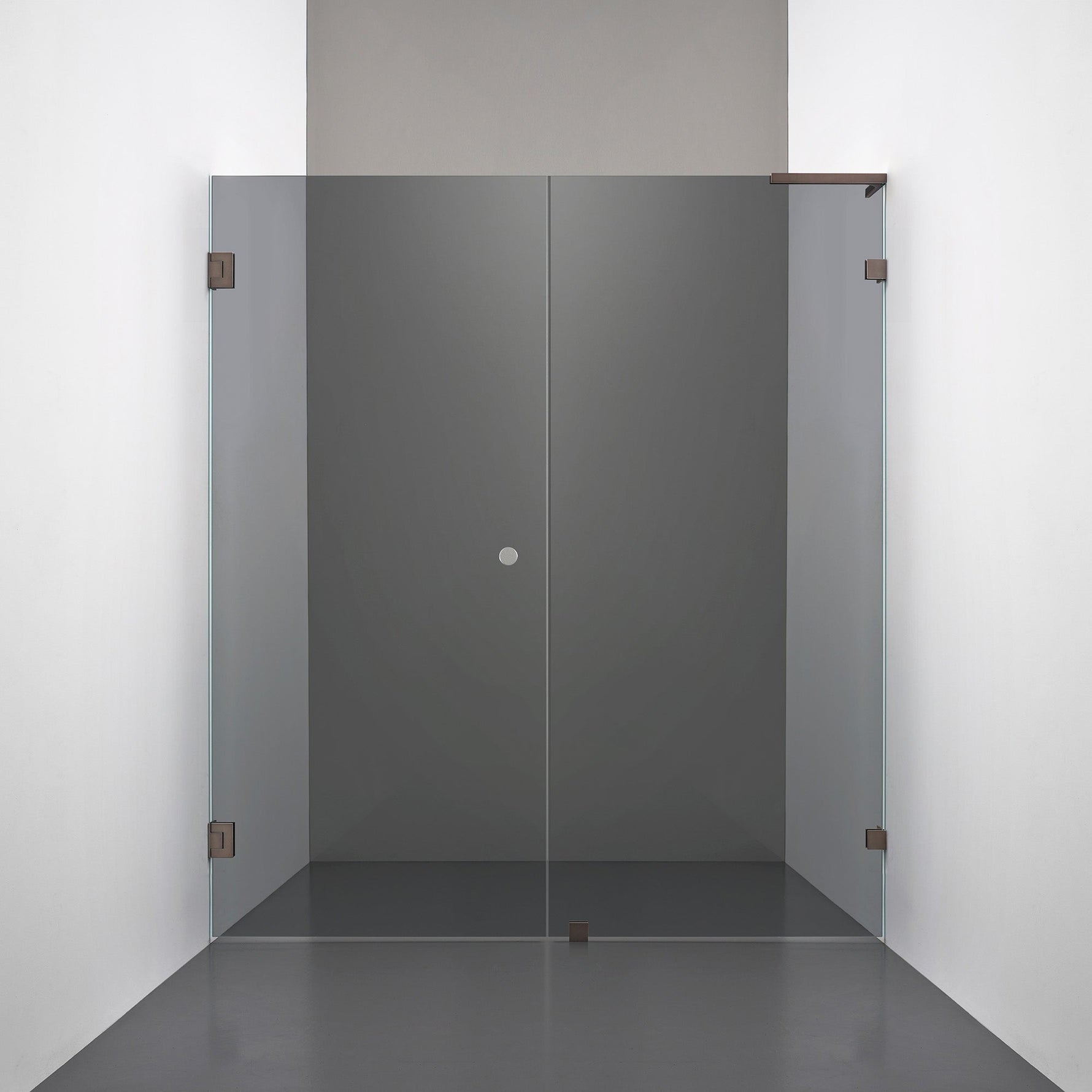 ROOH R4 Duschnisch Dörr+Vägg måttbeställd, Rökfärgat glas, Bronze, handtag Hole, Höger 