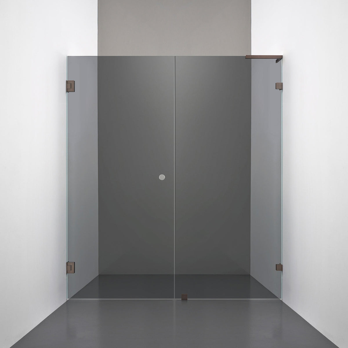 ROOH R4 Duschnisch Dörr+Vägg, Rökfärgat glas, Bronze, handtag Hole, Höger 