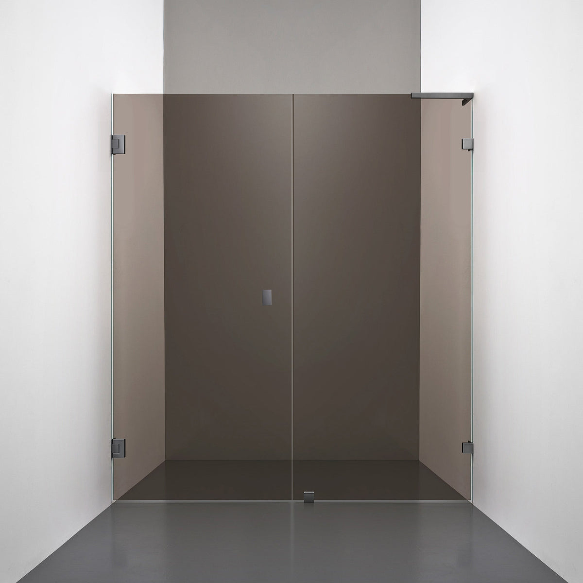 ROOH R4 Duschnisch Dörr+Vägg, Brunfärgat glas, Black chrome, handtag Knob, Vänster 