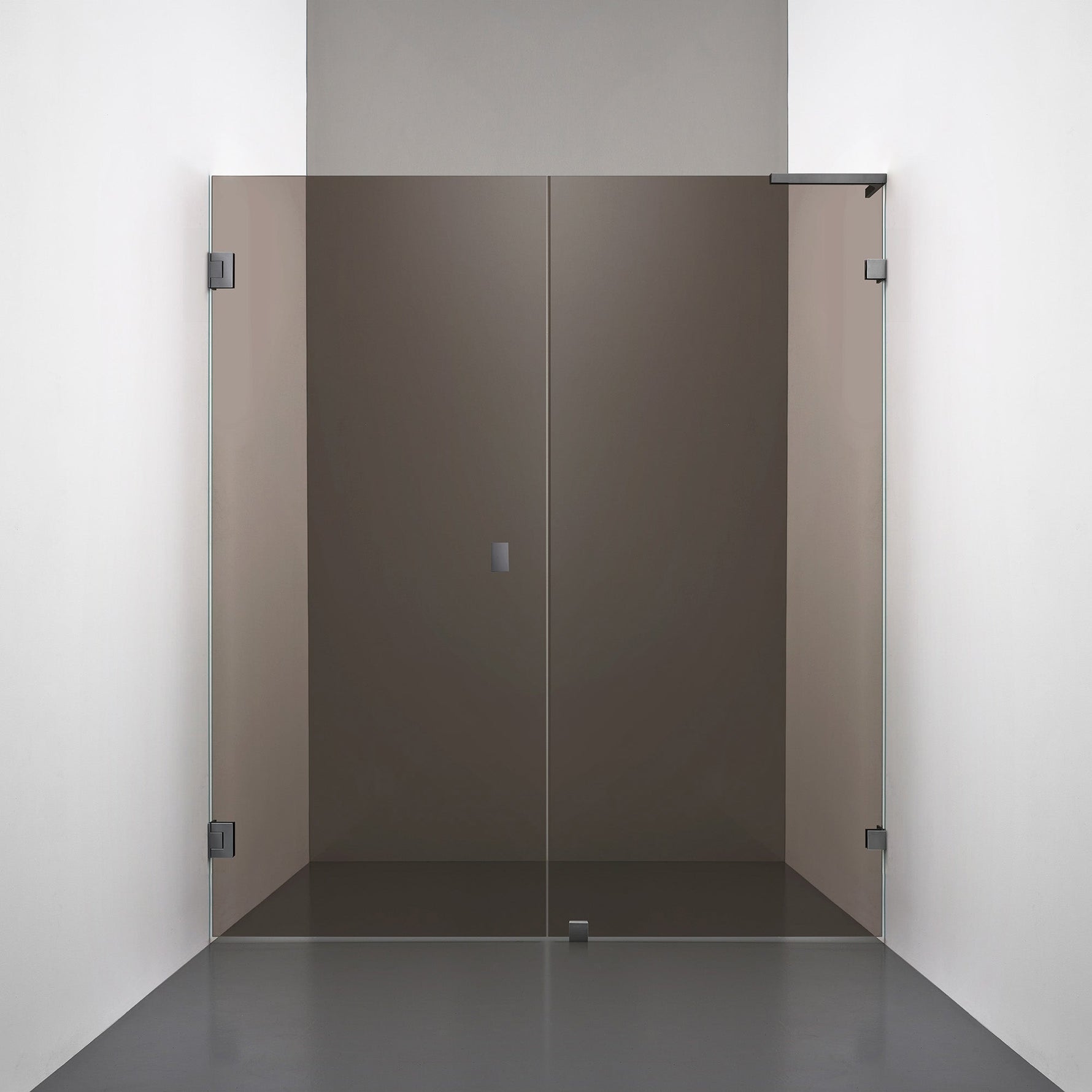 ROOH R4 Duschnisch, Brunfärgat glas, Black chrome, handtag Knob, Höger 