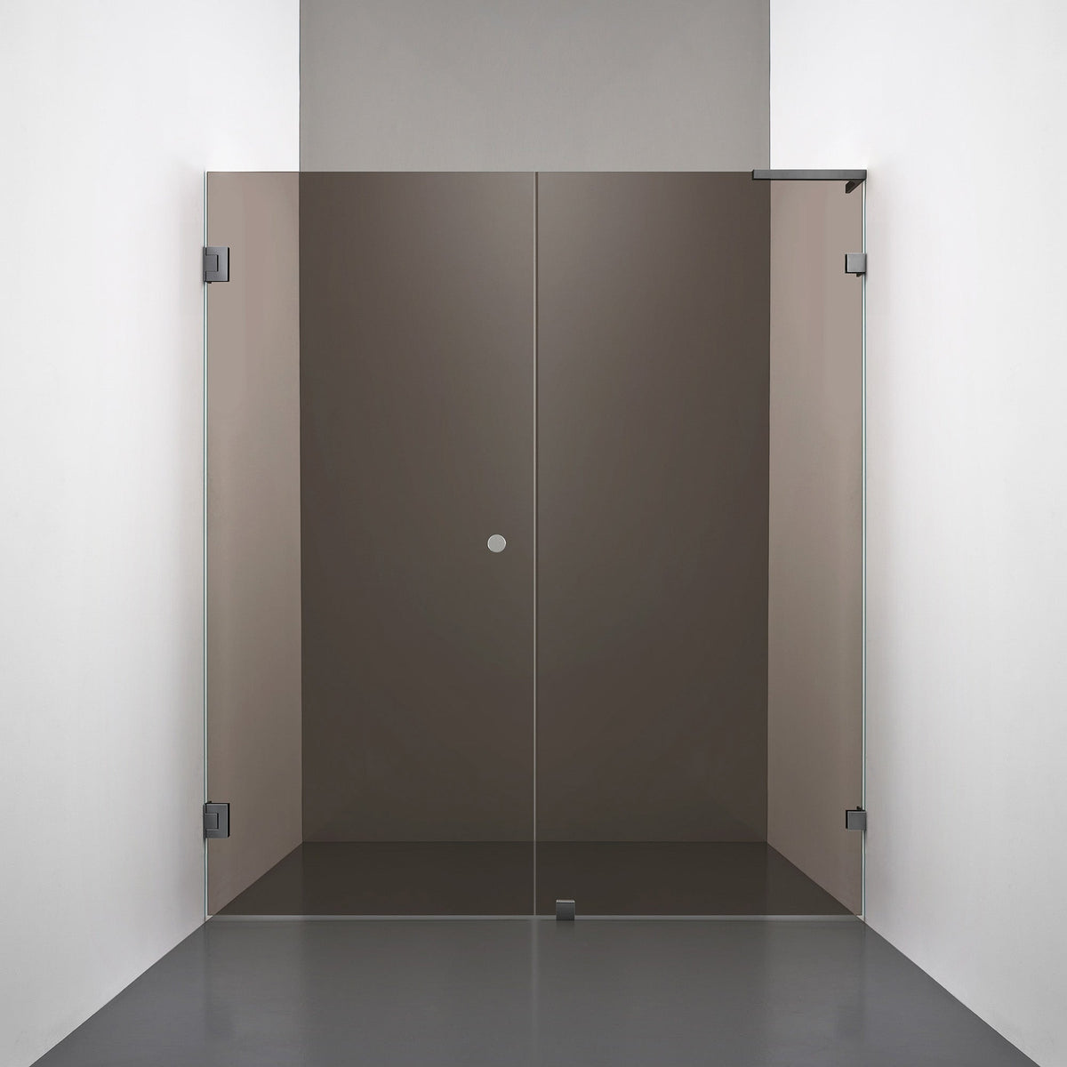 ROOH R4 Duschnisch, Brunfärgat glas, Black chrome, handtag Hole, Höger 