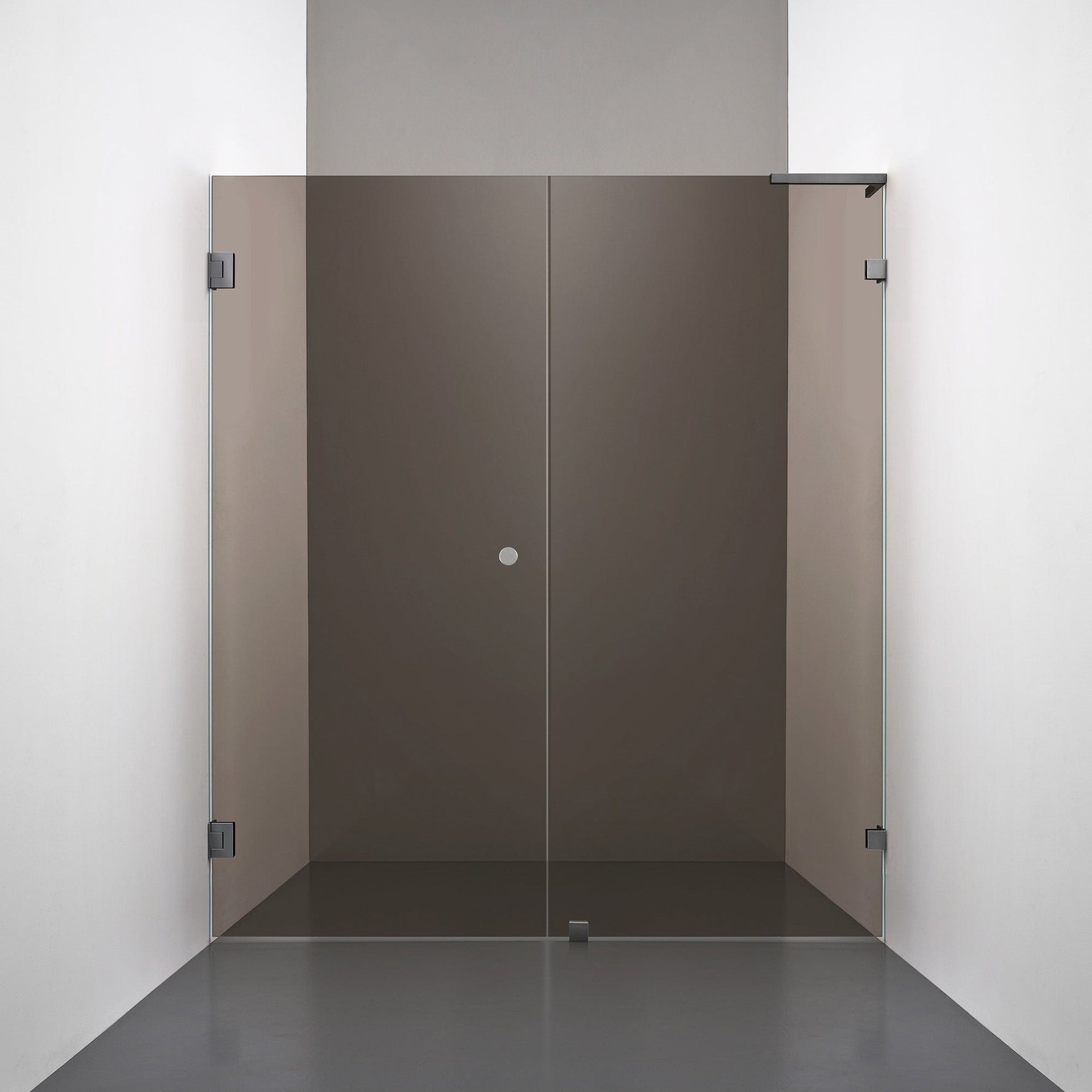 ROOH R4 Duschnisch, Brunfärgat glas, Black chrome, handtag Hole, Höger 