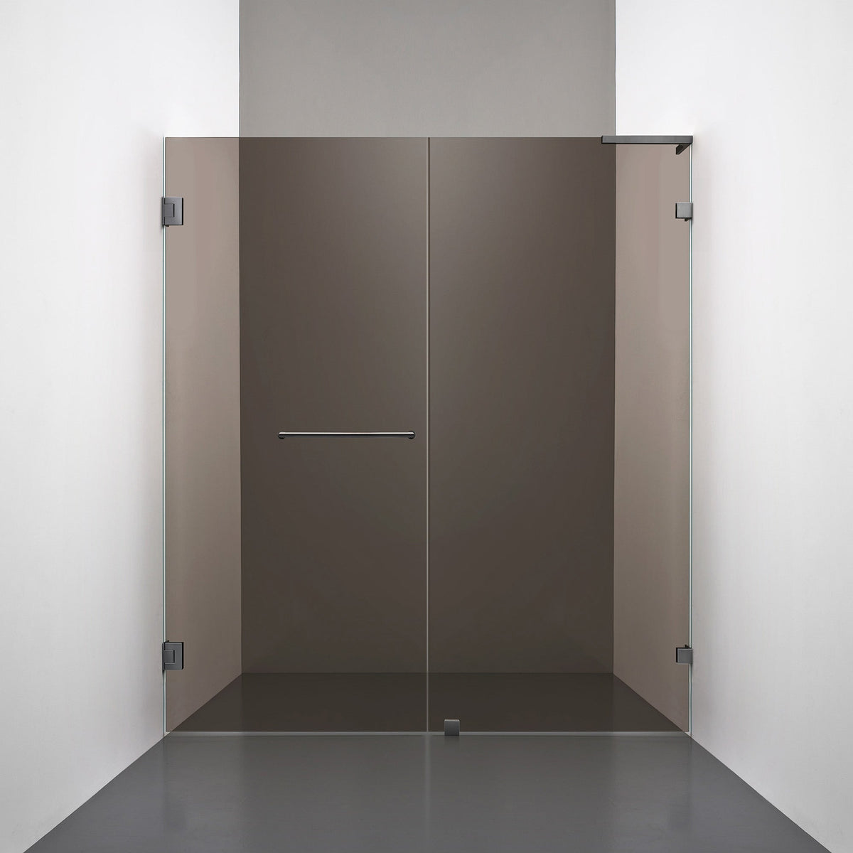 ROOH R4 Duschnisch, Brunfärgat glas, Black chrome, handtag Towelbar, Höger 